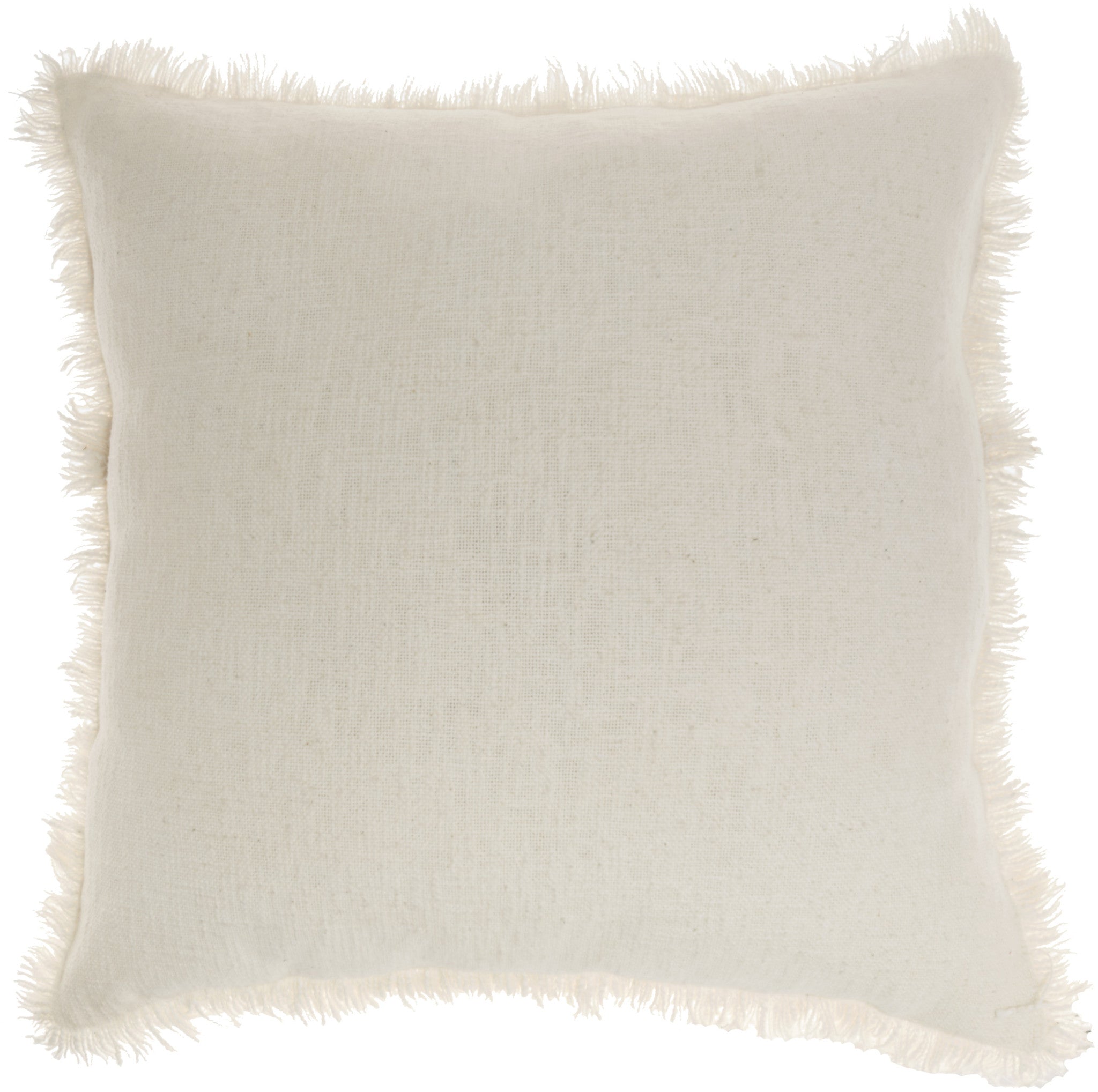 22" Ivory Cotton Throw Pillow With Fringe