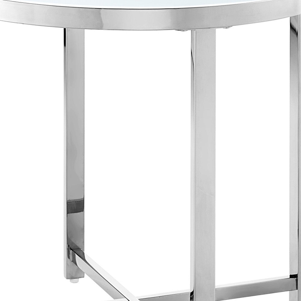 22" Gold Glass And Stainless Steel Round Mirrored End Table