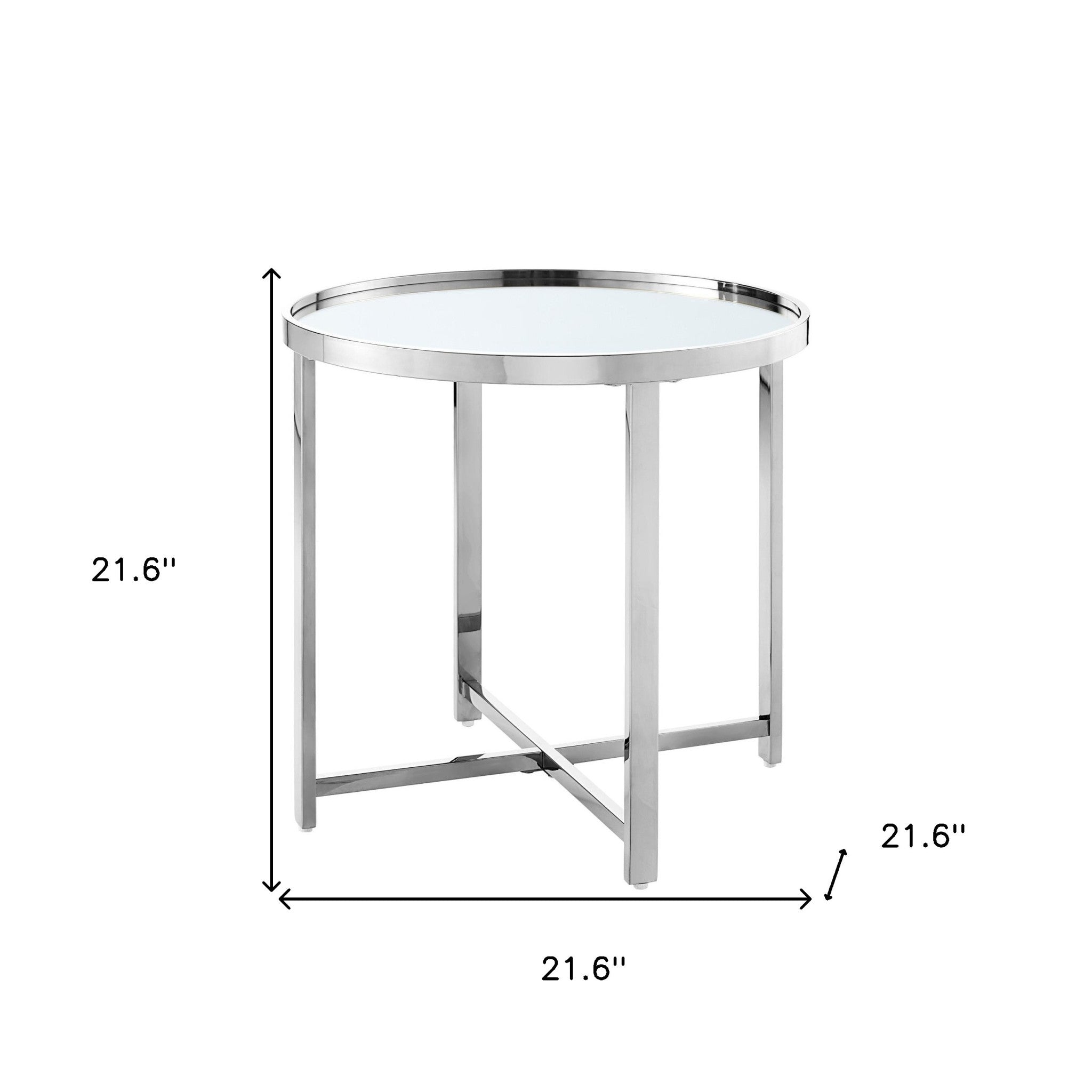 22" Gold Glass And Stainless Steel Round Mirrored End Table