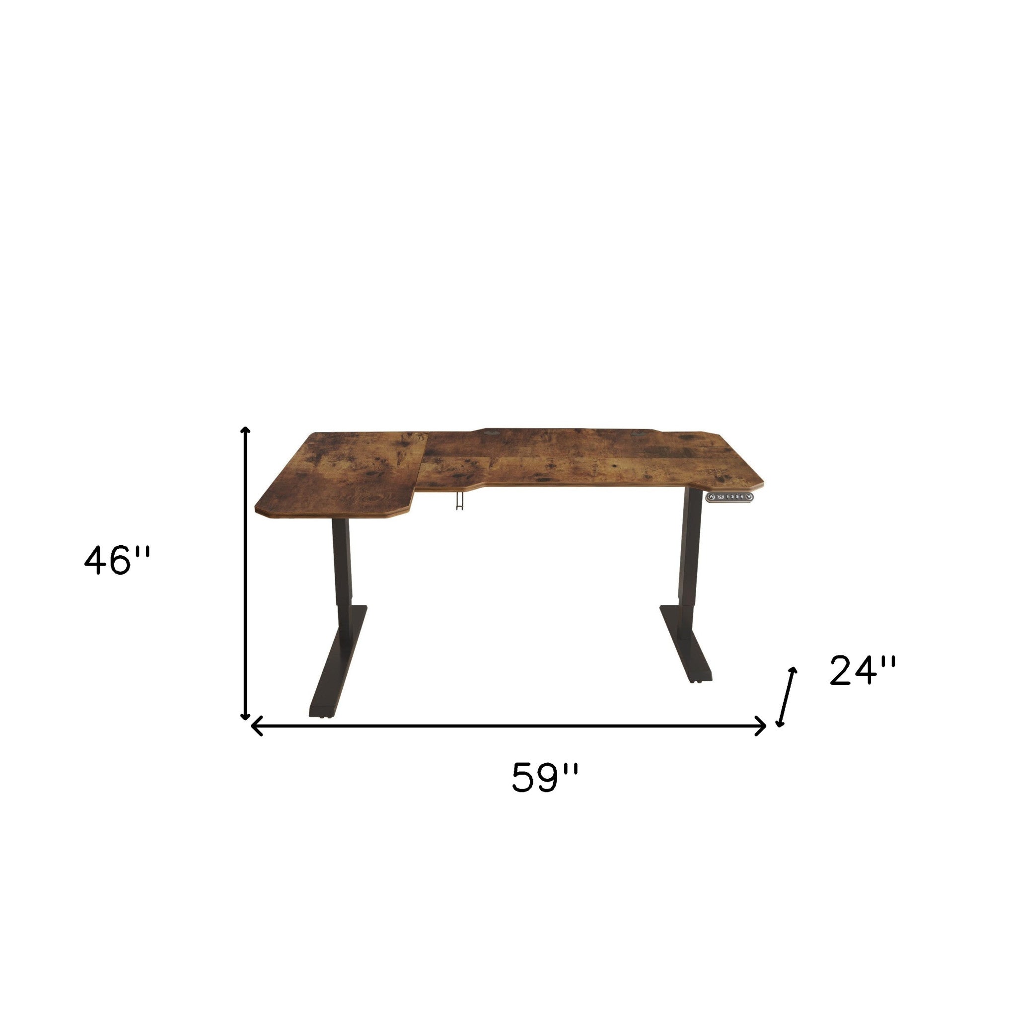 59" Adjustable Brown and Black L Shape Computer Desk