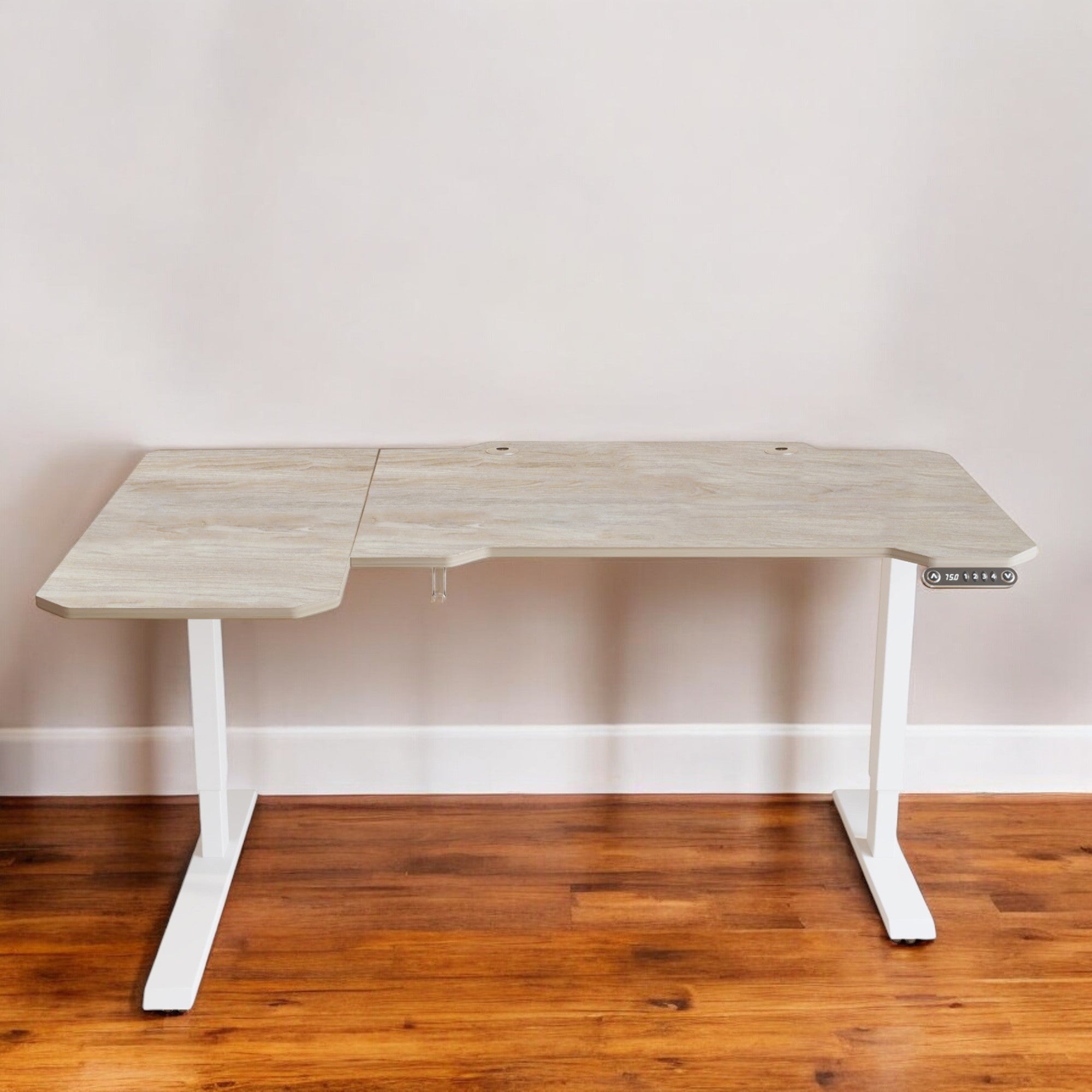 59" Adjustable Light Khaki and White L Shape Standing Desk