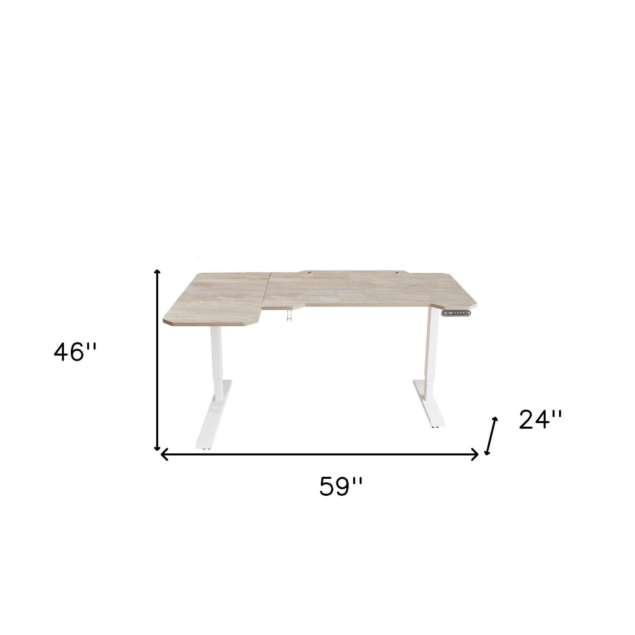 59" Adjustable Light Khaki and White L Shape Standing Desk