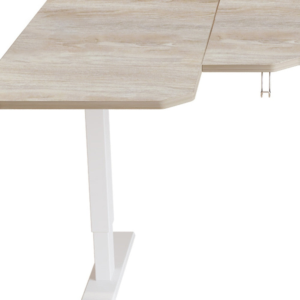 59" Adjustable Light Khaki and White L Shape Standing Desk