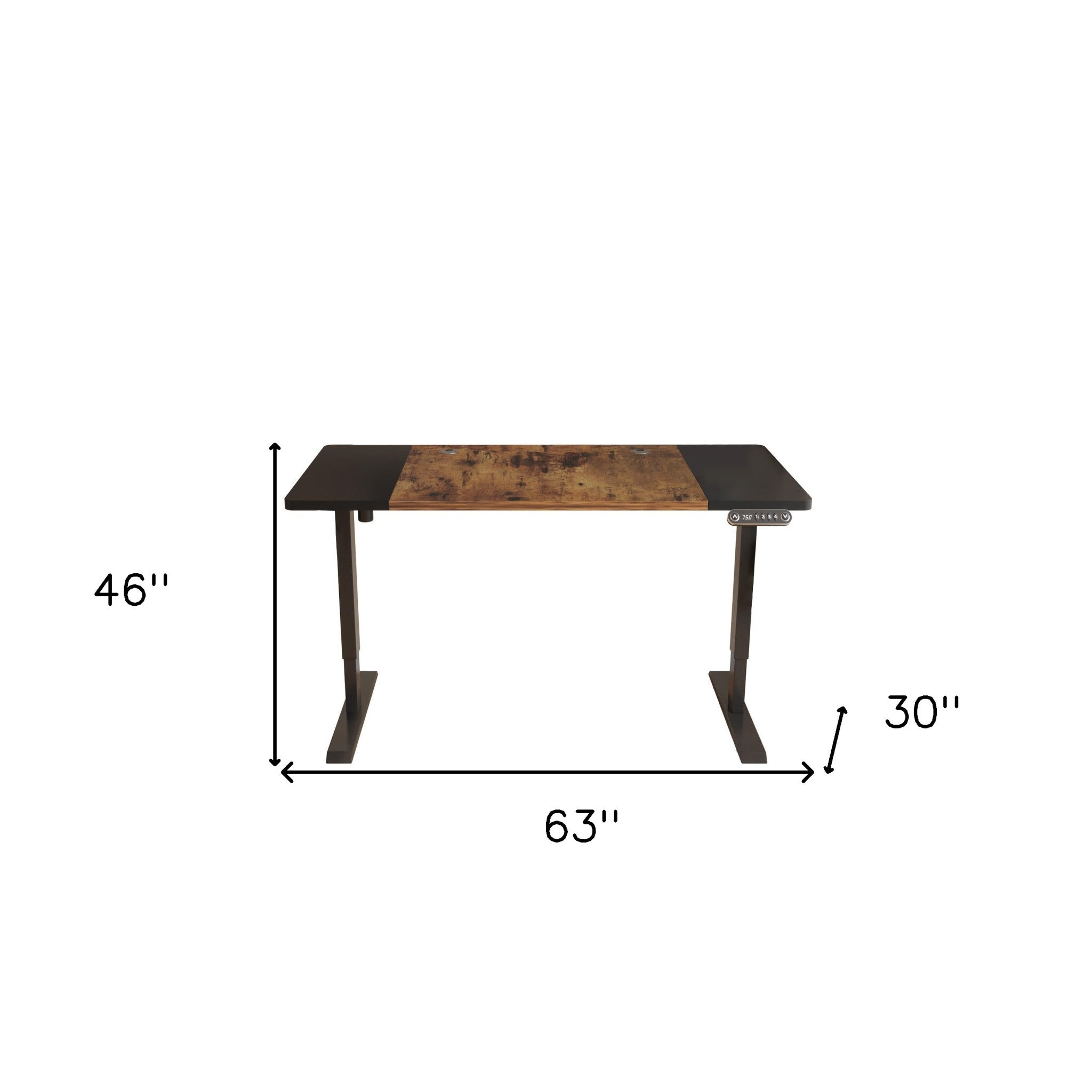 63" Adjustable Brown And Black And Black Standing Desk