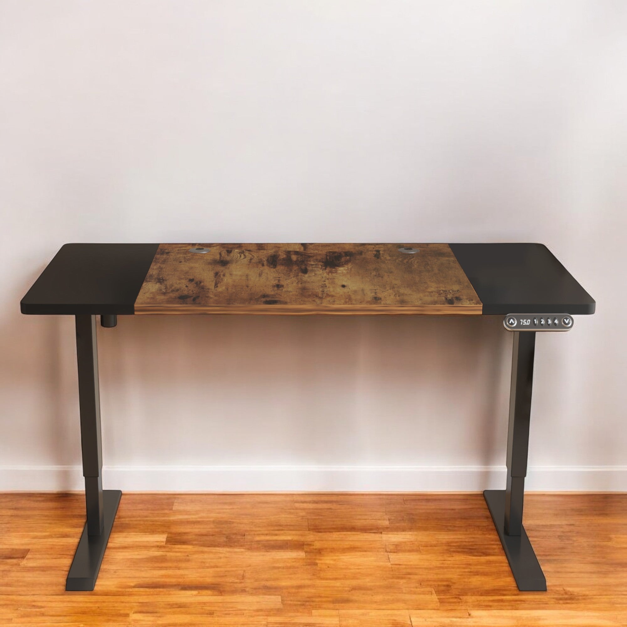 63" Adjustable Brown And Black And Black Standing Desk