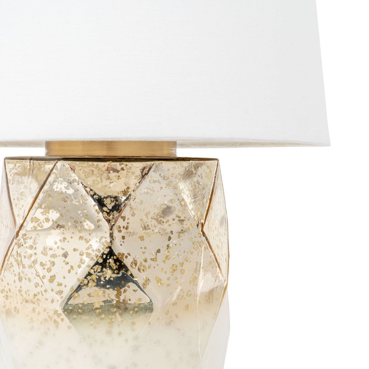 22" White and Gold Mercury Glass Table Lamp With White Cone Shade