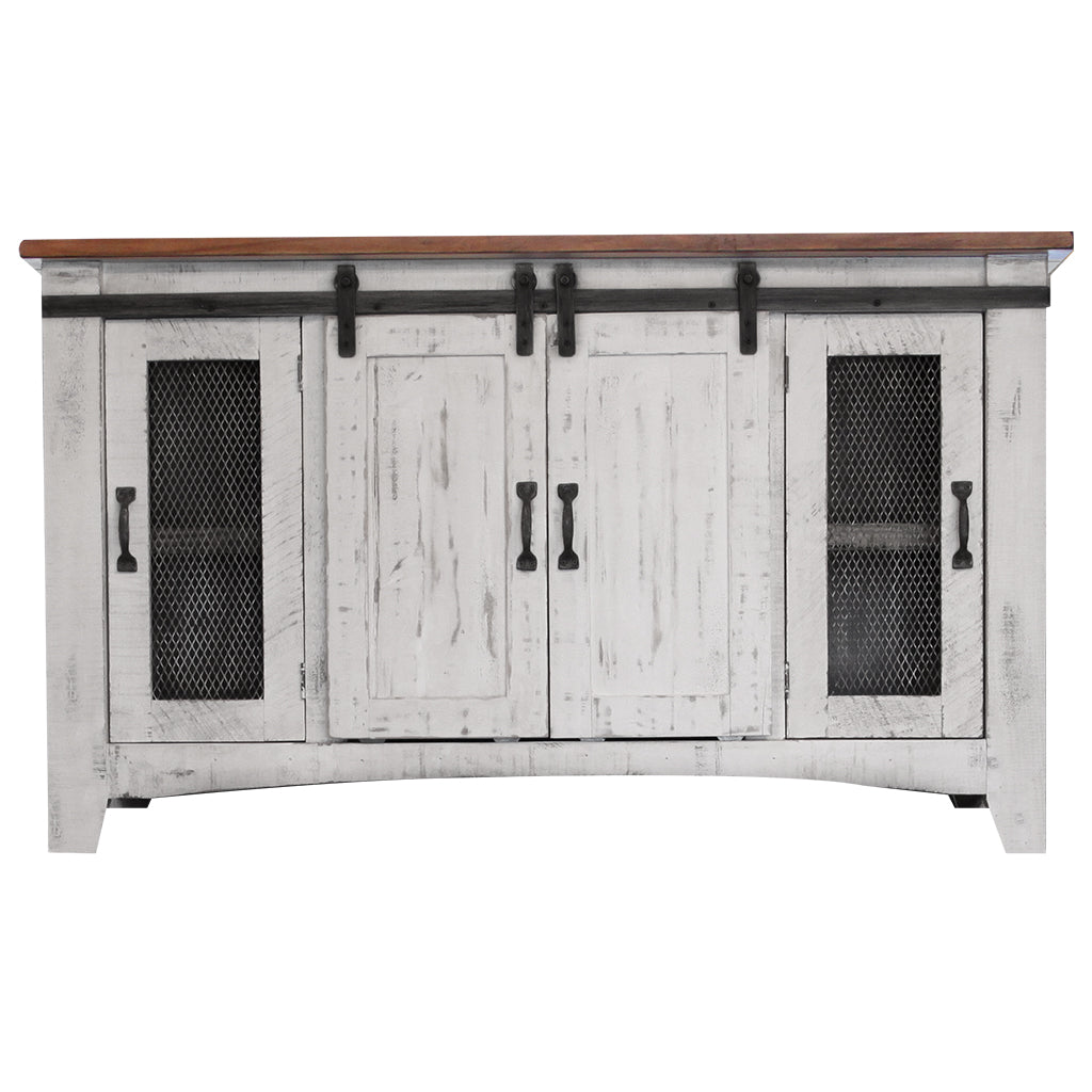 60" White Solid Wood Cabinet Enclosed Storage Distressed TV Stand