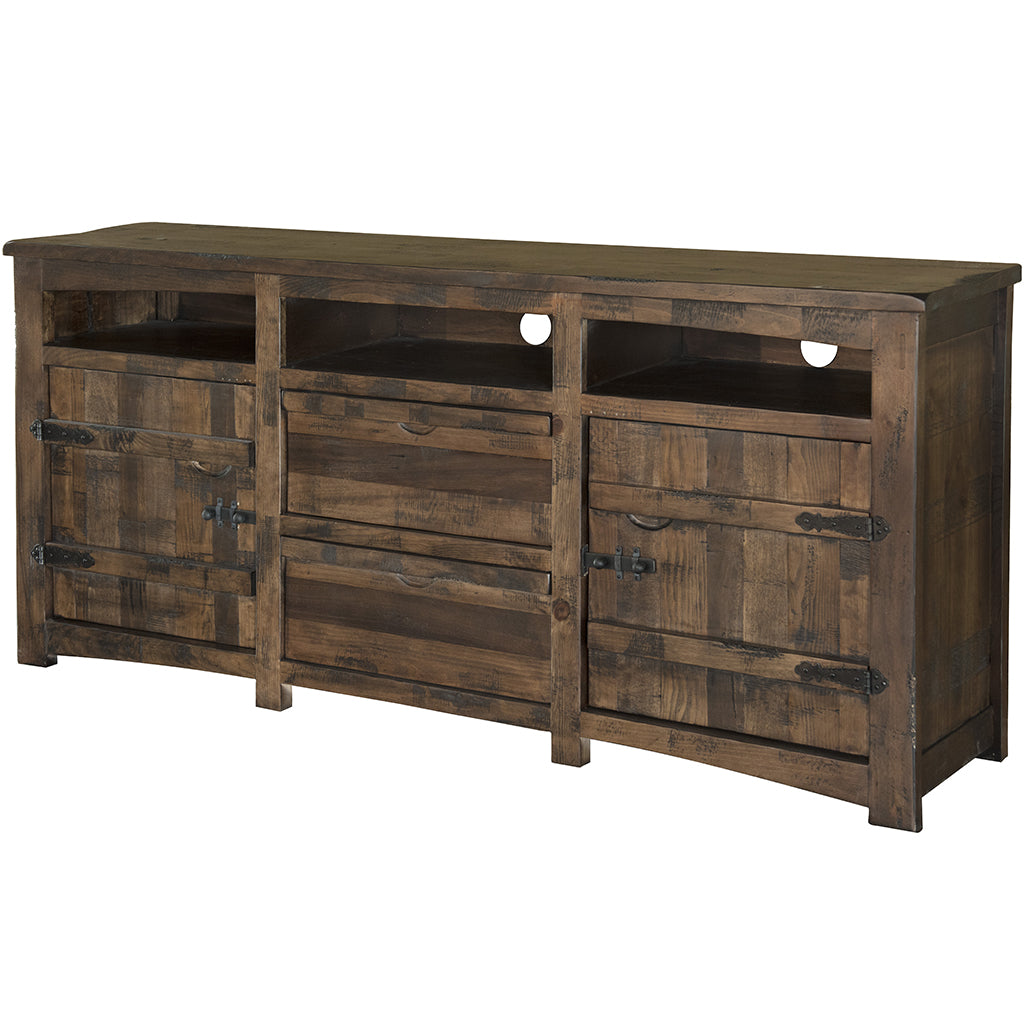 80" Brown Solid Wood Cabinet Enclosed Storage Distressed TV Stand