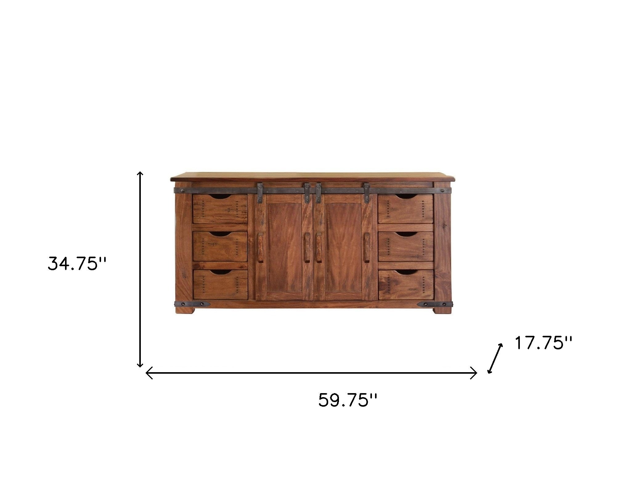 60" Brown Solid Wood Cabinet Enclosed Storage Distressed TV Stand