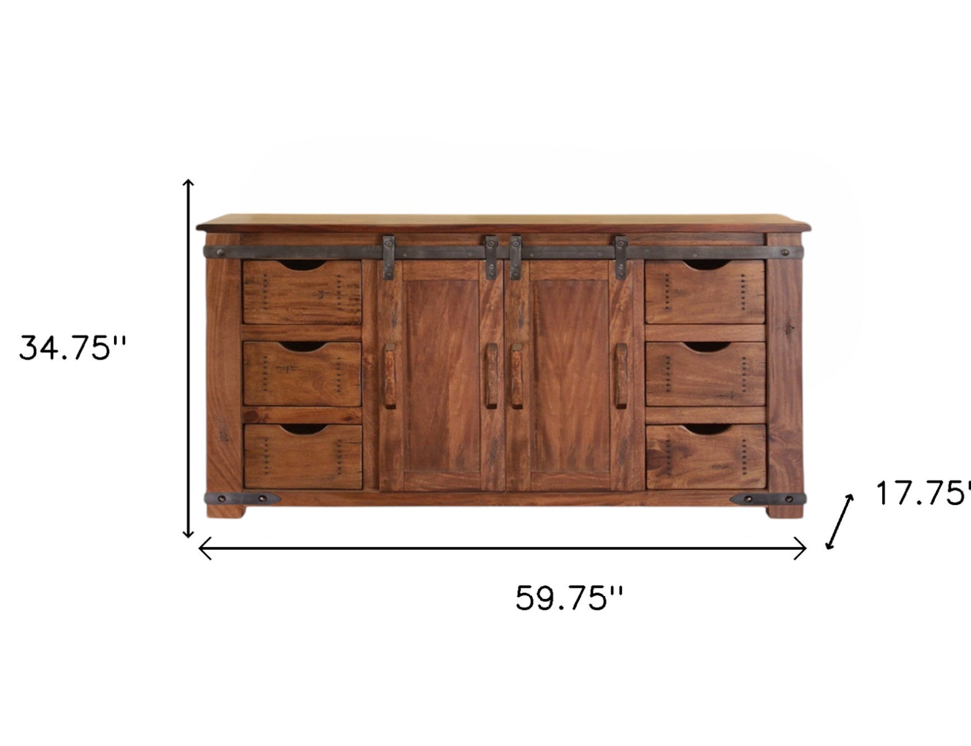 60" Brown Solid Wood Enclosed Storage Distressed TV Stand