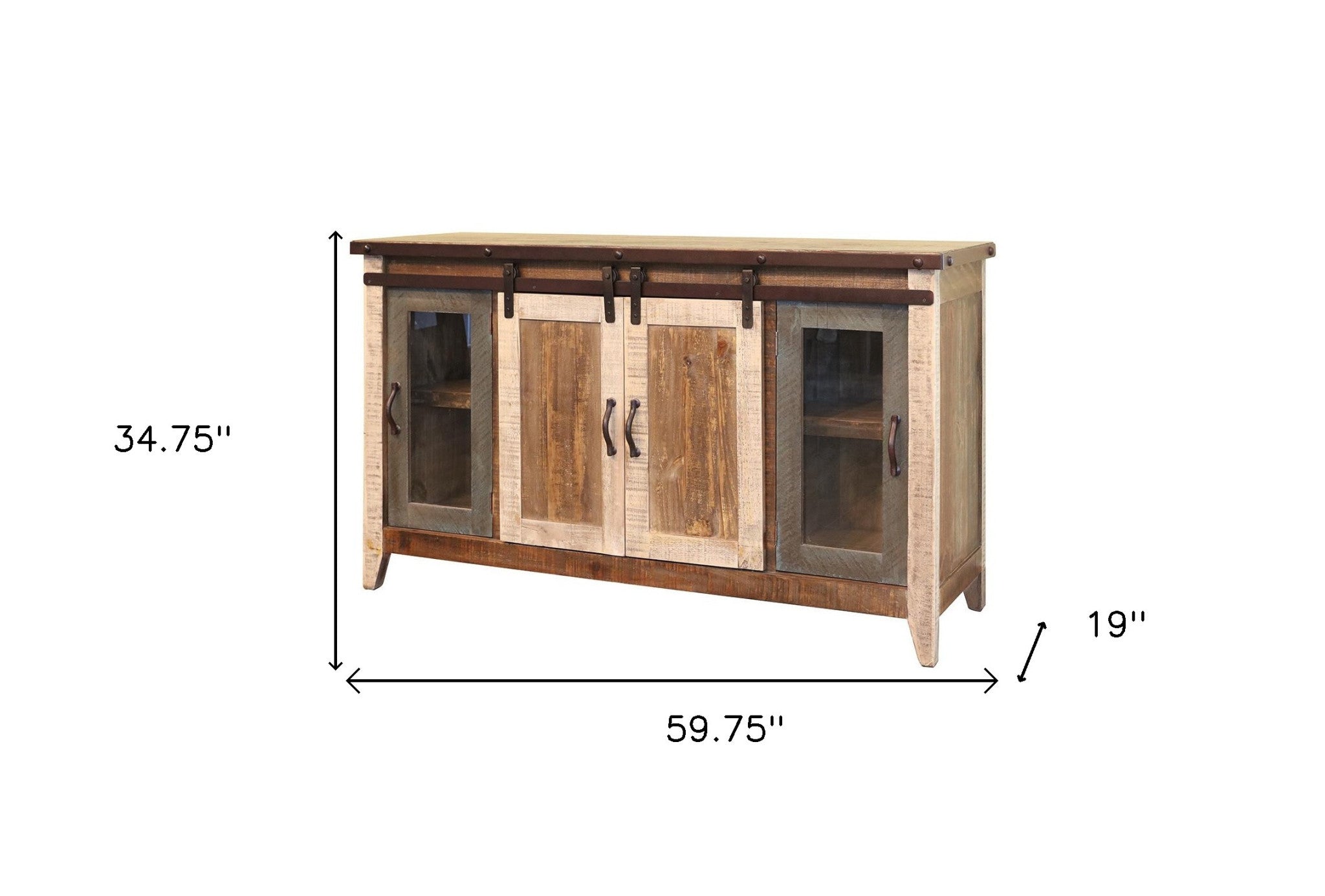 60" Brown Solid Wood Cabinet Enclosed Storage Distressed TV Stand