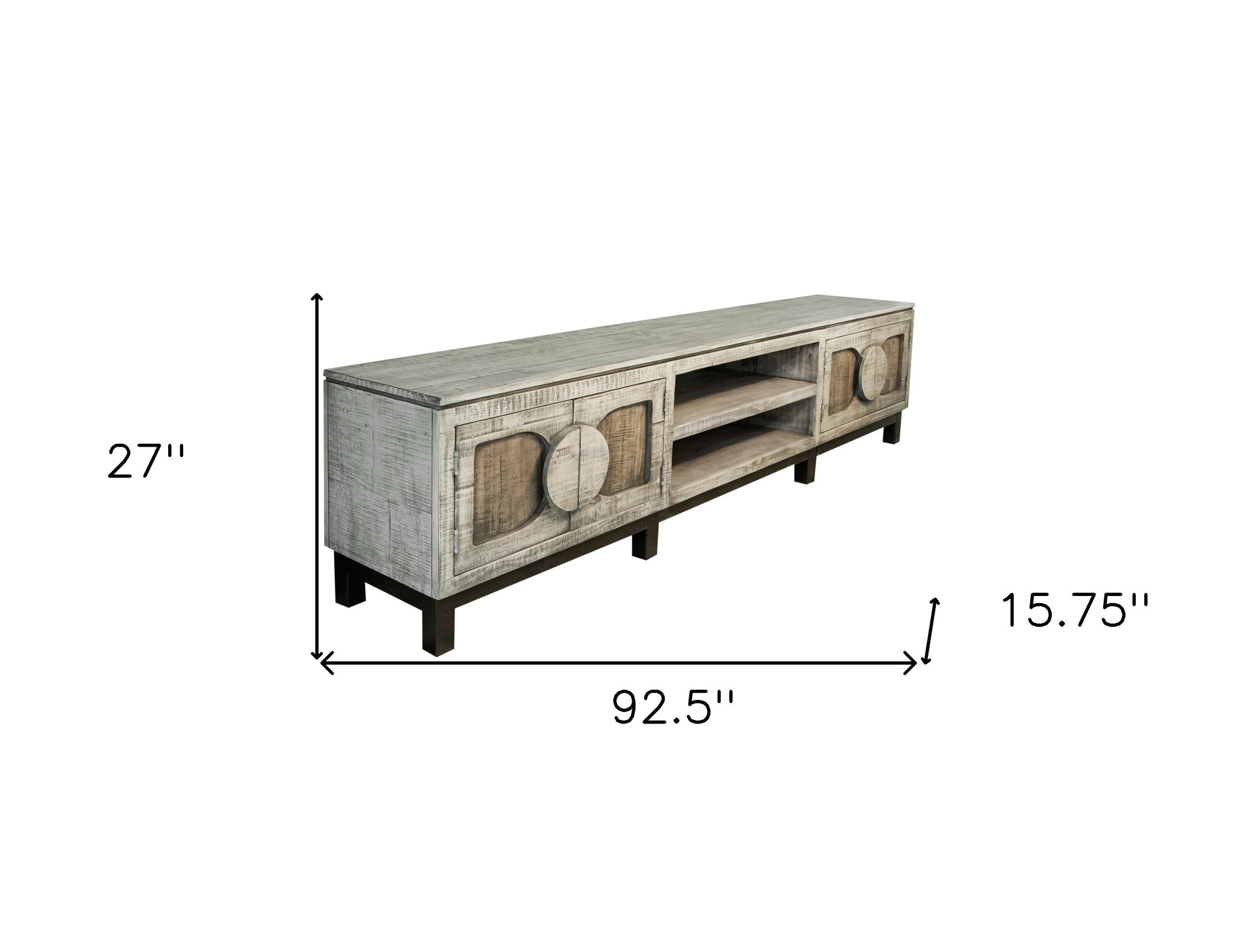 93" White Solid Wood Cabinet Enclosed Storage Distressed TV Stand