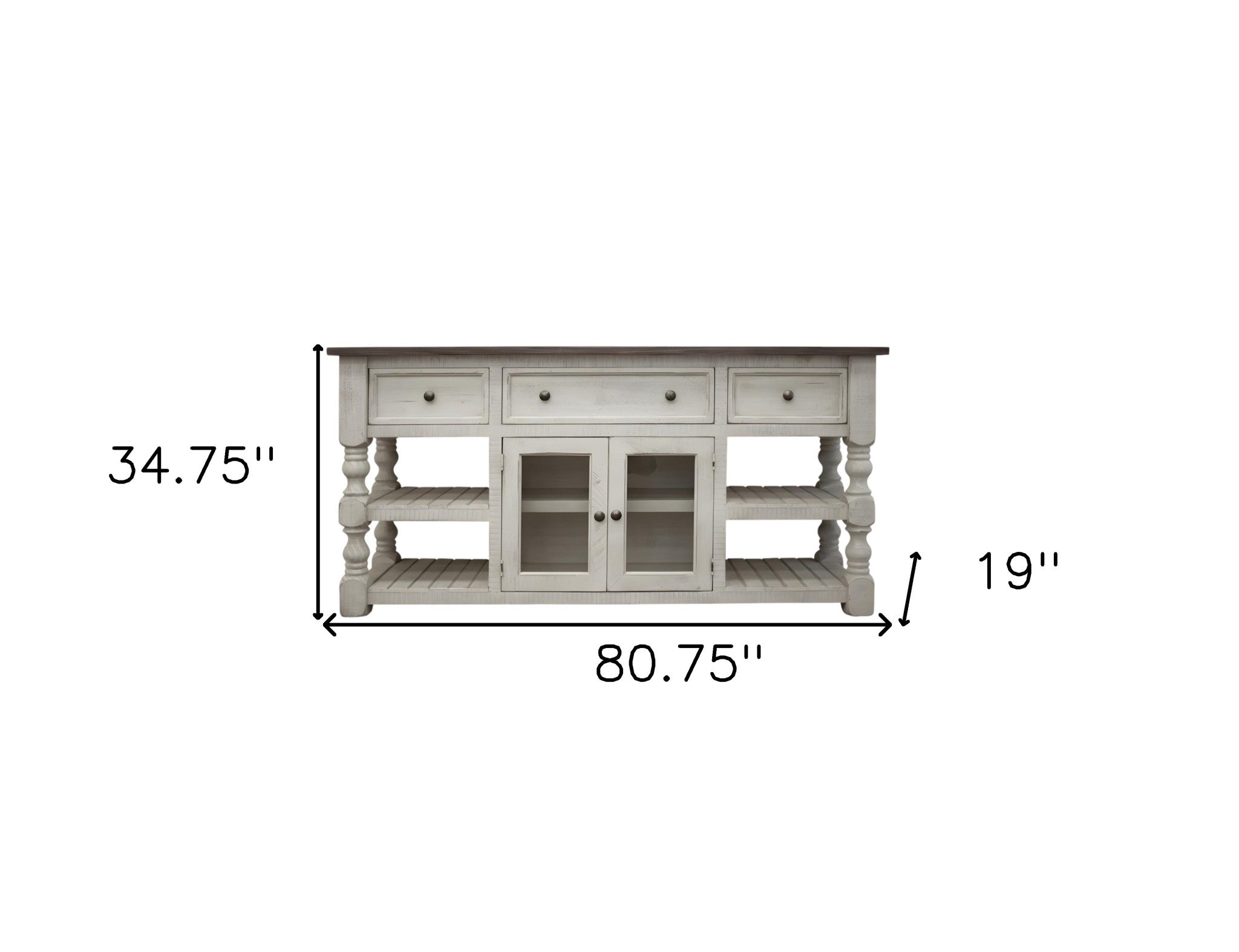 81" Ivory Solid Wood Open shelving Distressed TV Stand