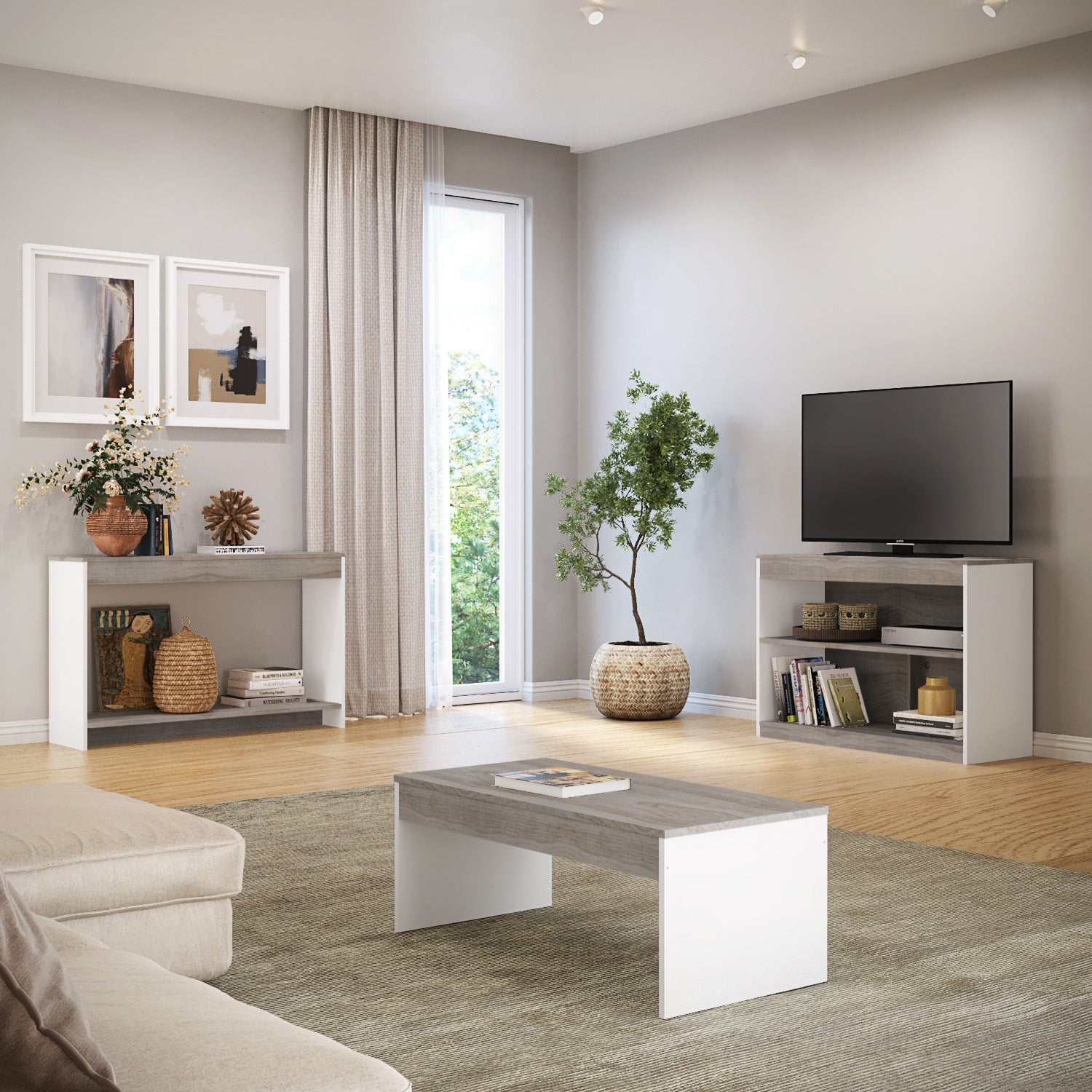 39" Gray And White Solid Console Table