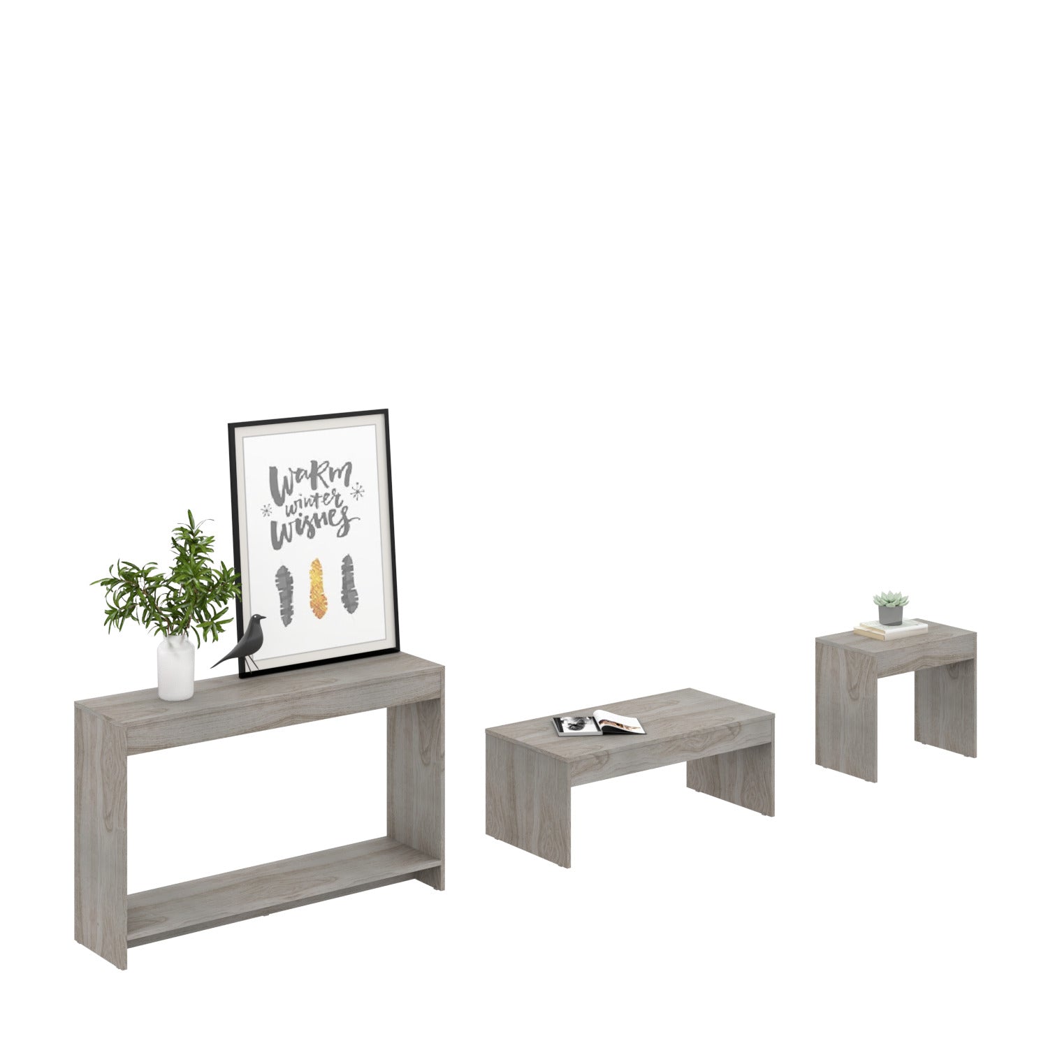 Set of Three 43" Light Gray Coffee Table