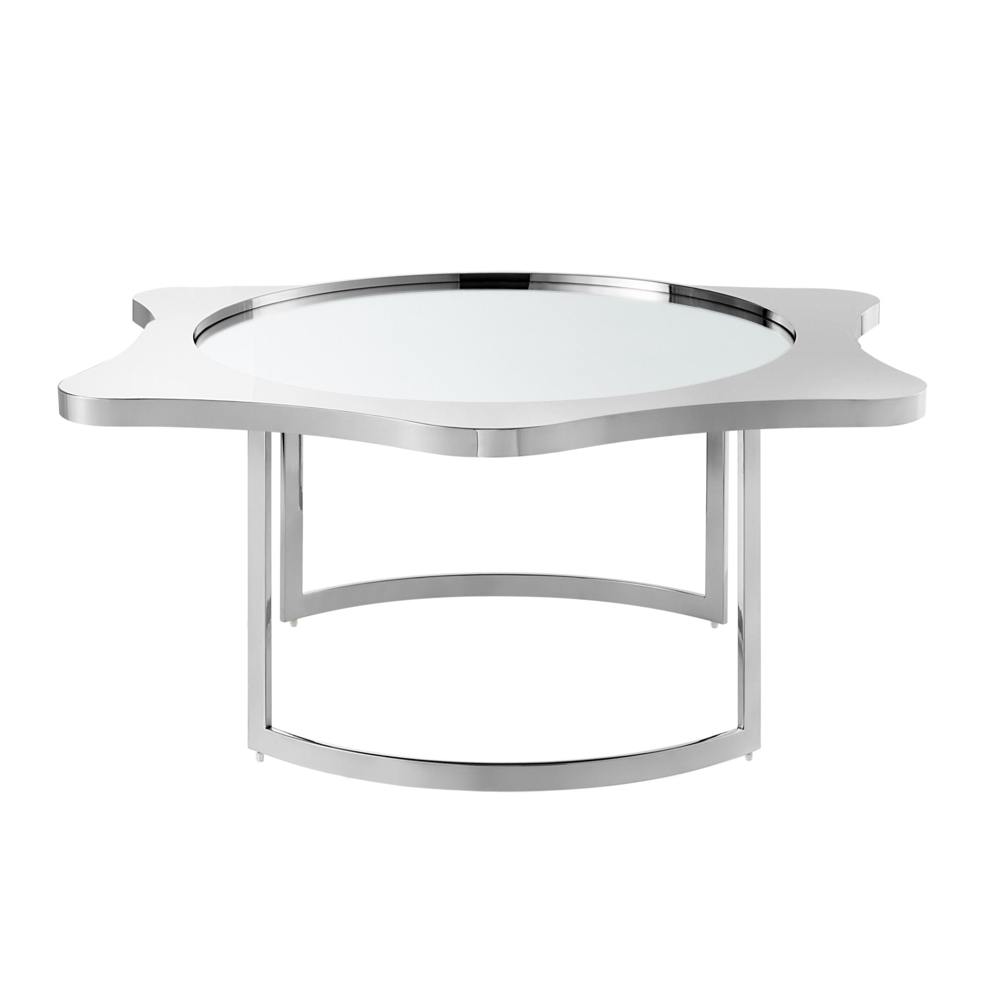 32" Silver Glass And Stainless Steel Round Mirrored Coffee Table