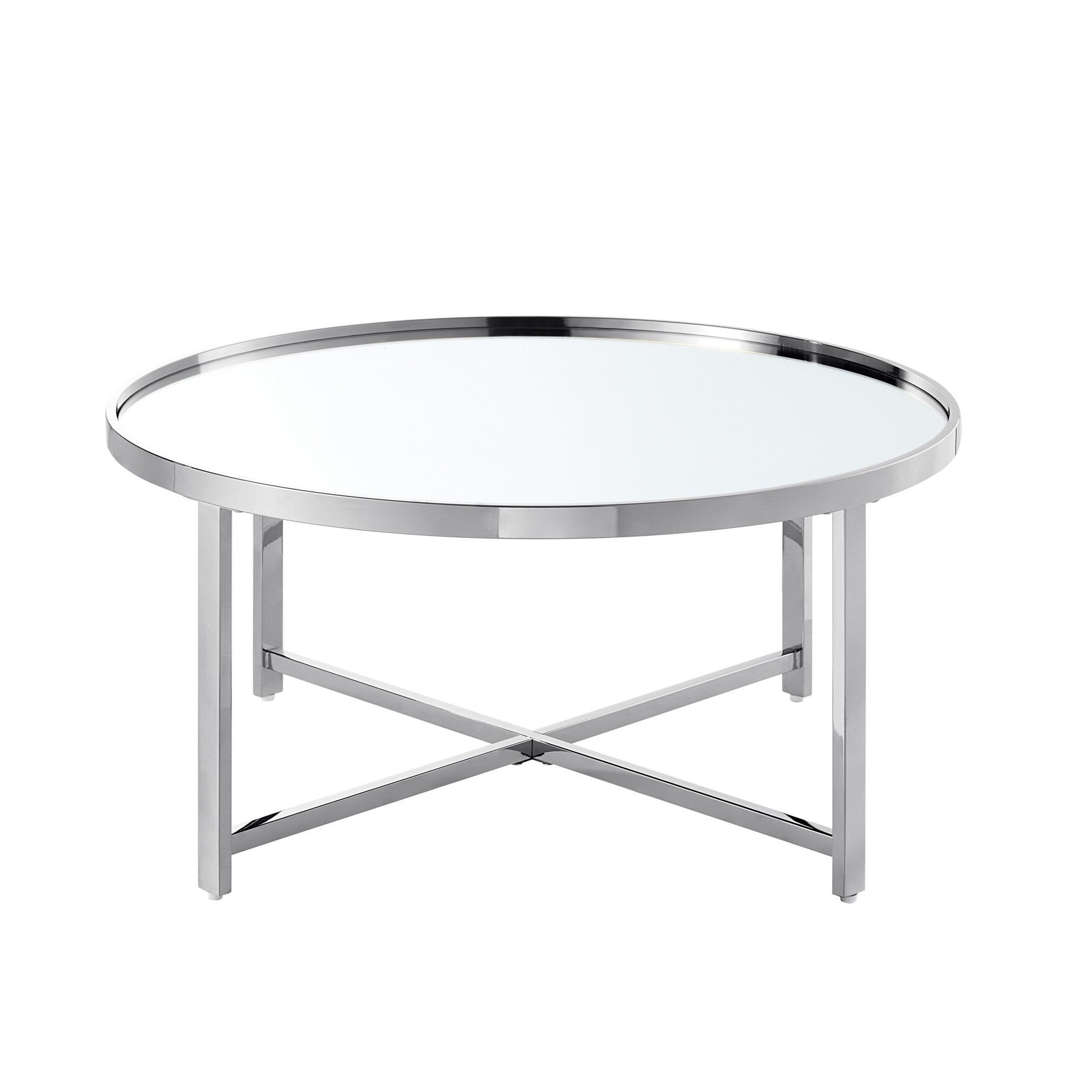 32" Silver And Gold Glass And Stainless Steel Round Mirrored Coffee Table