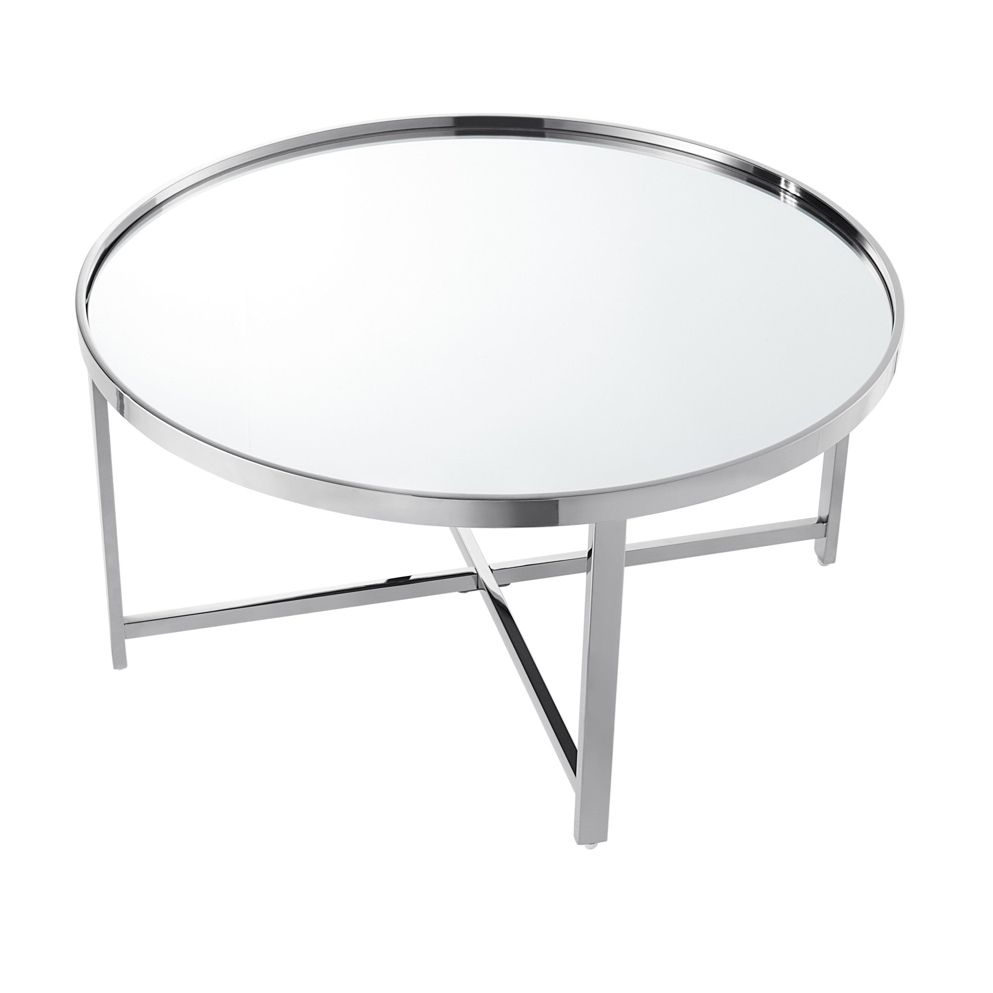 32" Silver And Gold Glass And Stainless Steel Round Mirrored Coffee Table