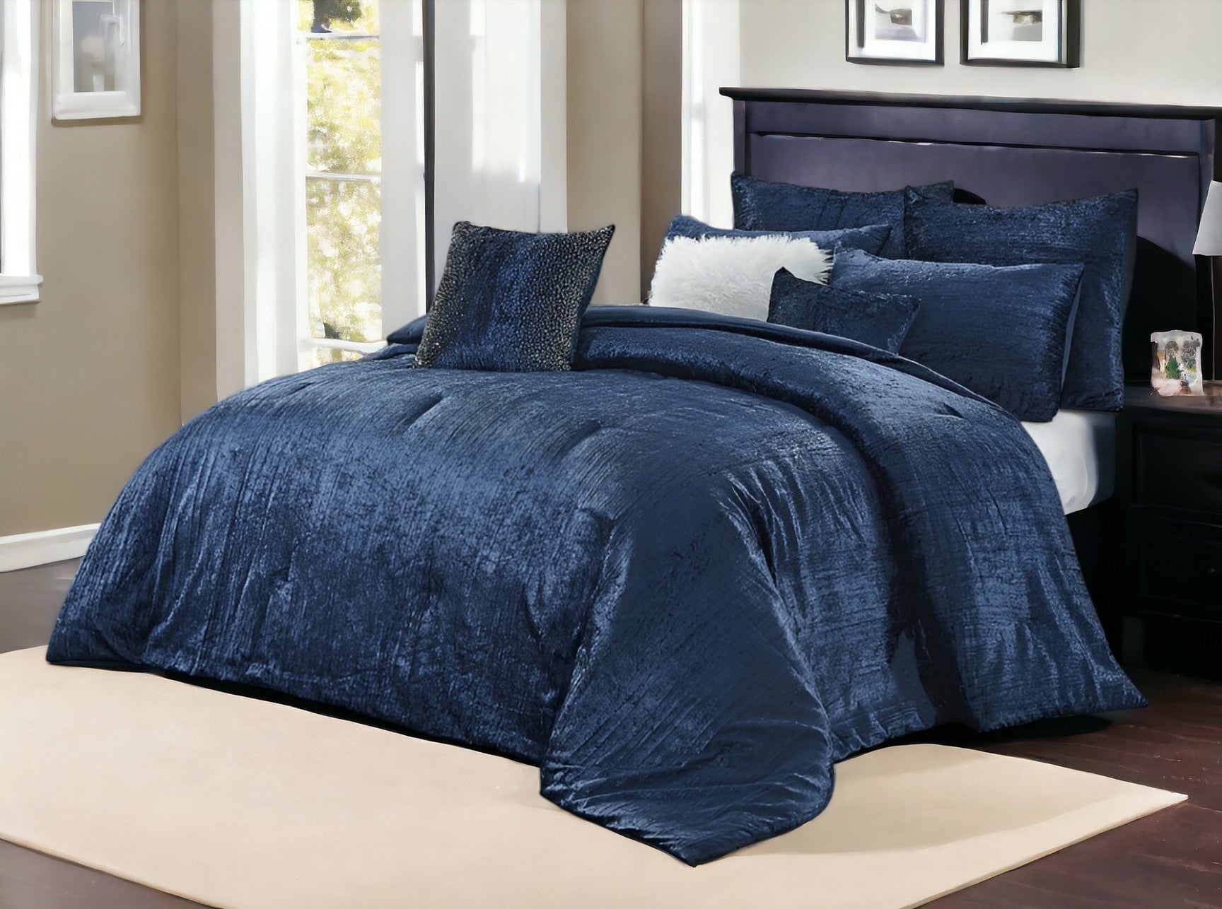 Navy Blue Queen Polyester 180 Thread Count Washable Down Comforter Set