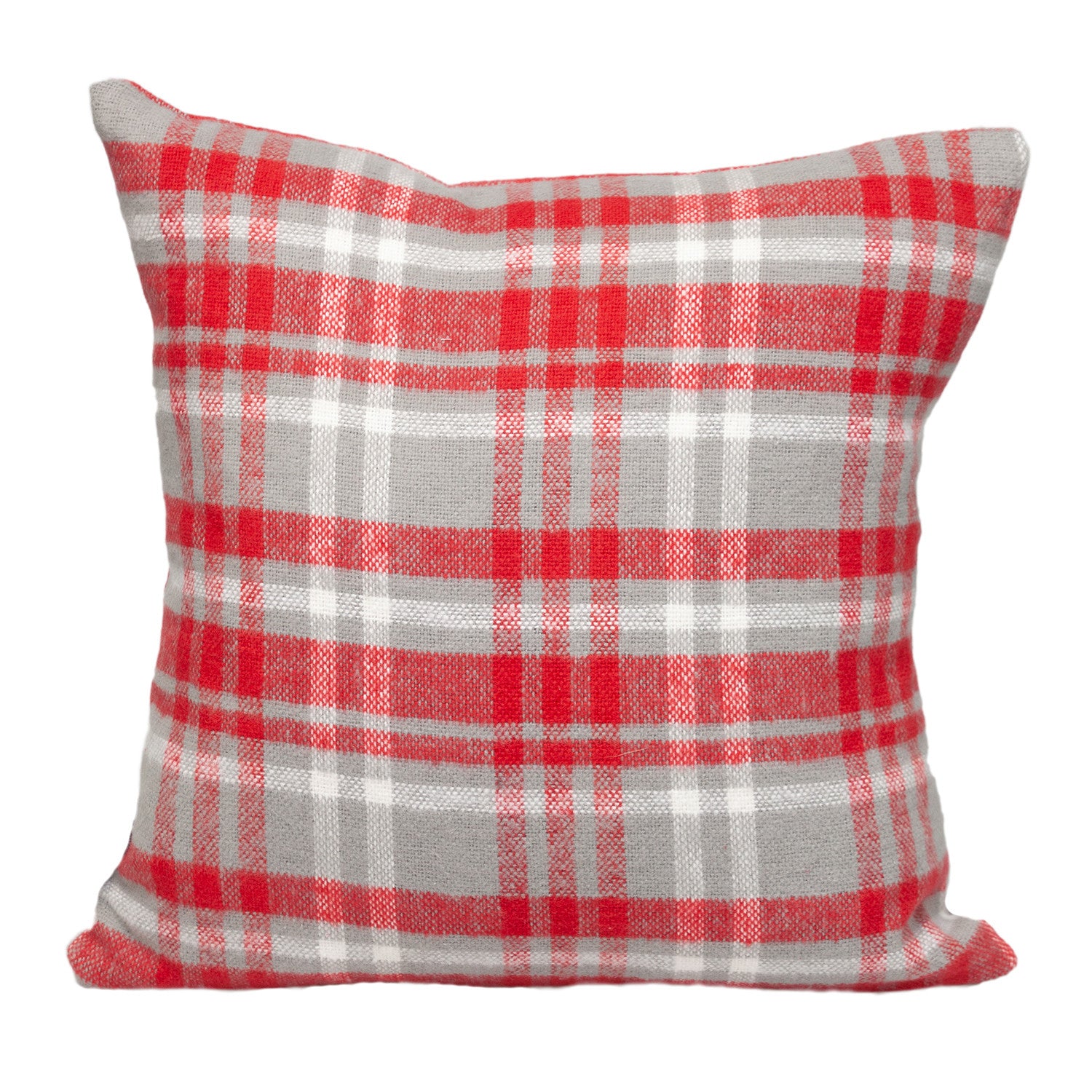 16" Red and White Plaid Cotton Throw Pillow