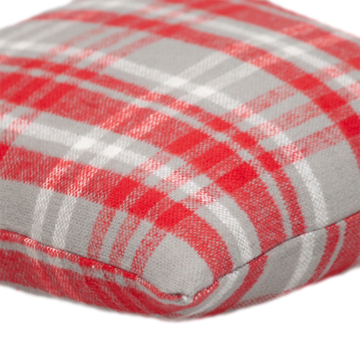 16" Red and White Plaid Cotton Throw Pillow