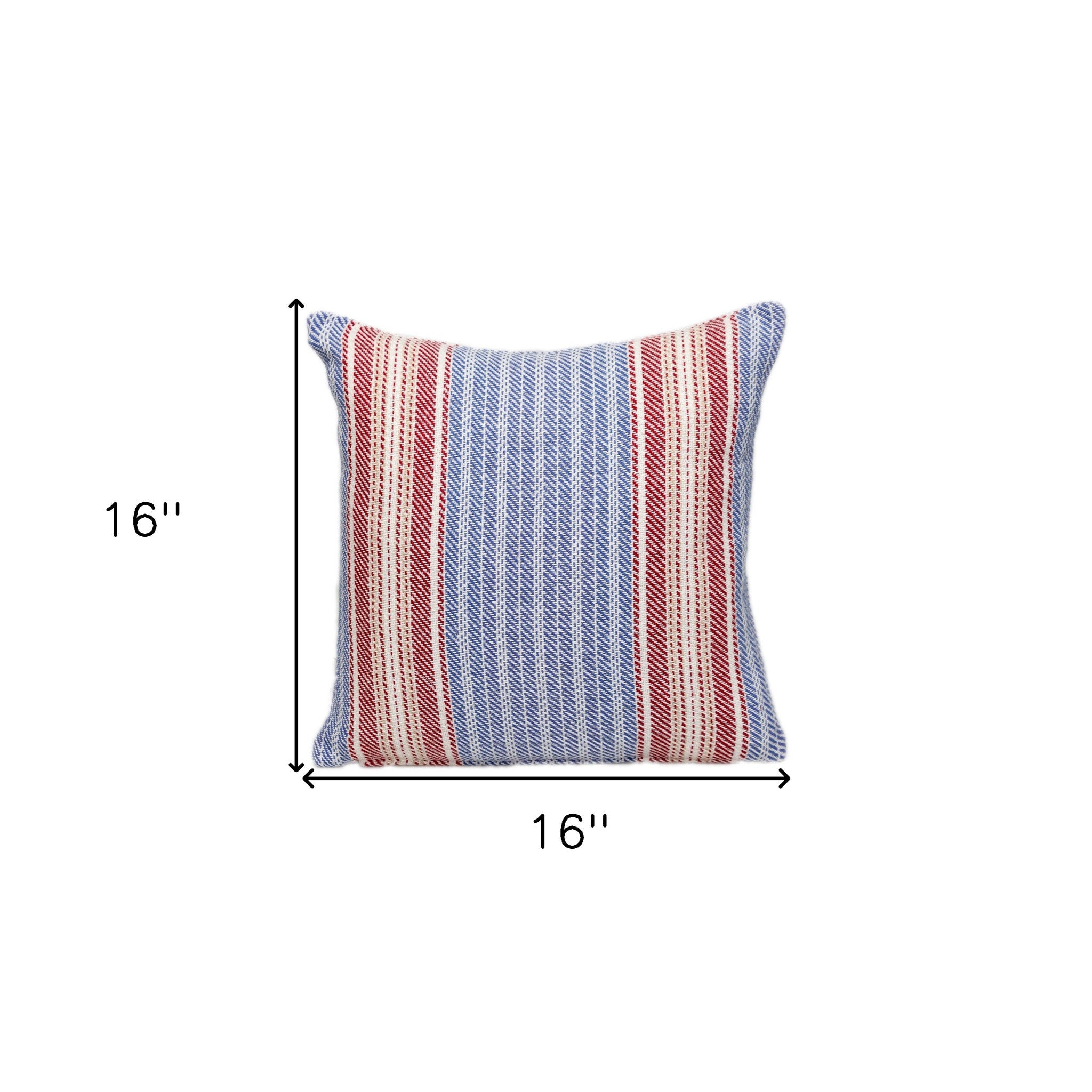 16" Blue and Red Striped Cotton Throw Pillow