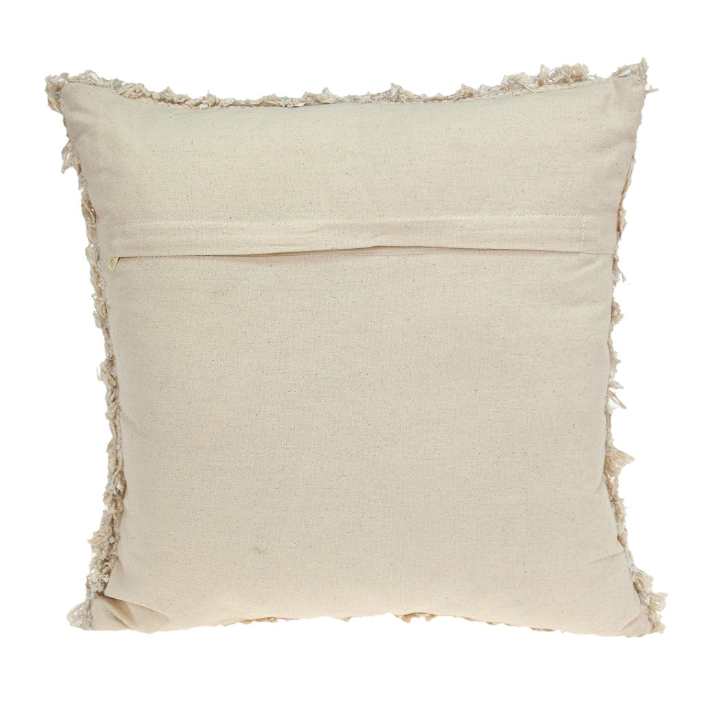 18" Beige Throw Pillow With Shag