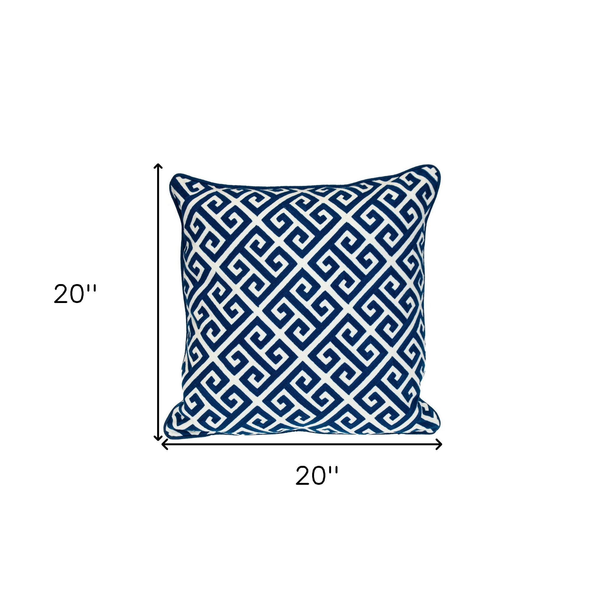 20" Blue Greek Key Cotton Throw Pillow