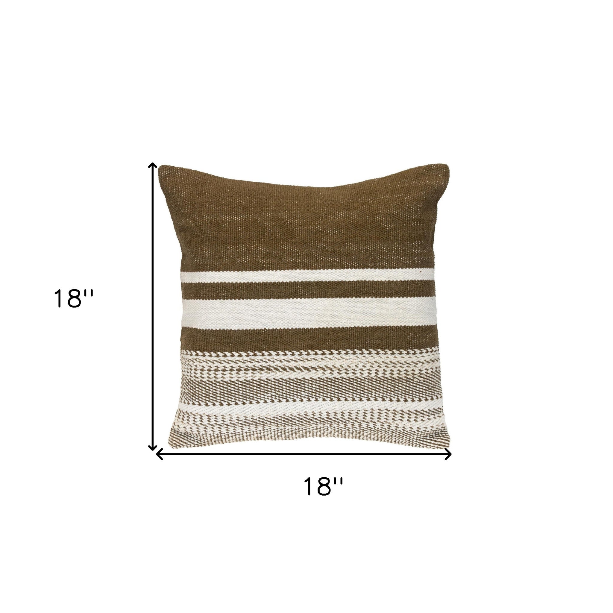 18" Brown and White Striped Cotton Throw Pillow