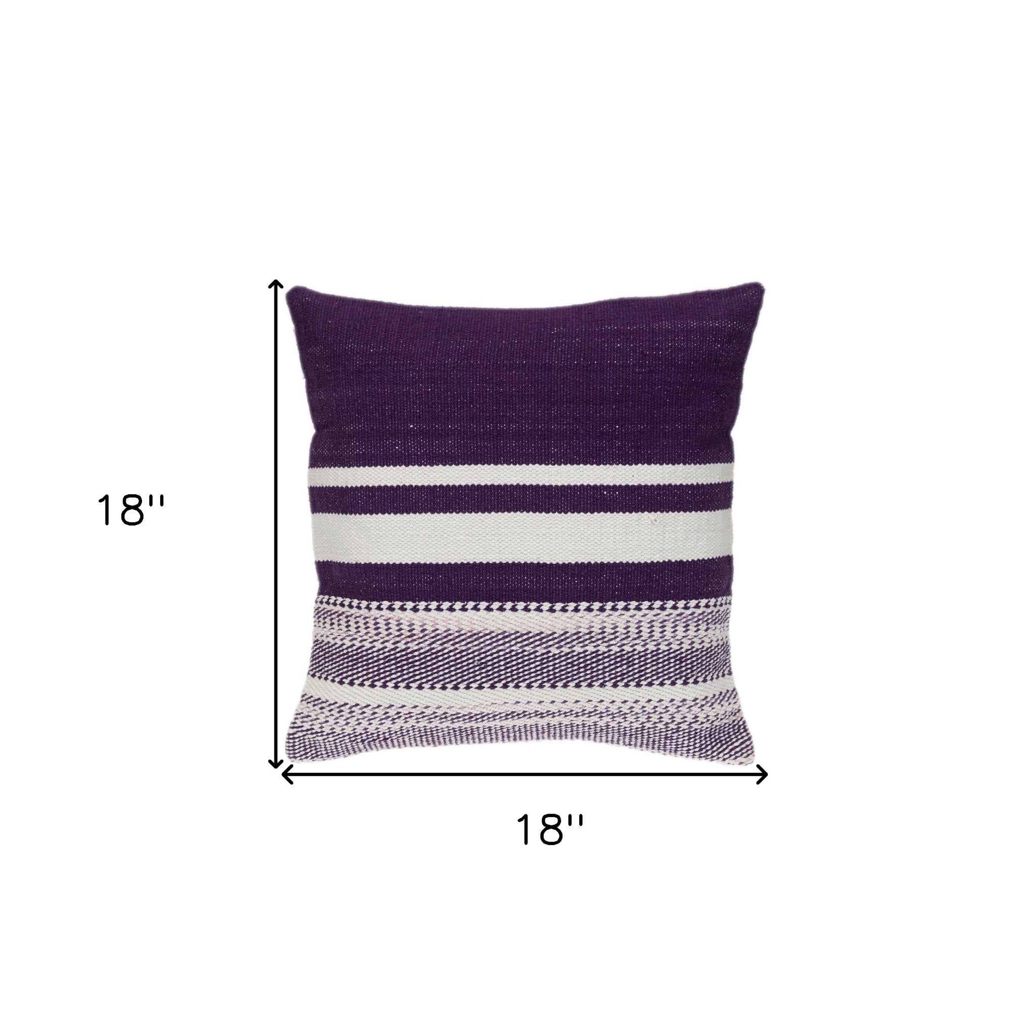 18" Purple and White Striped Cotton Throw Pillow