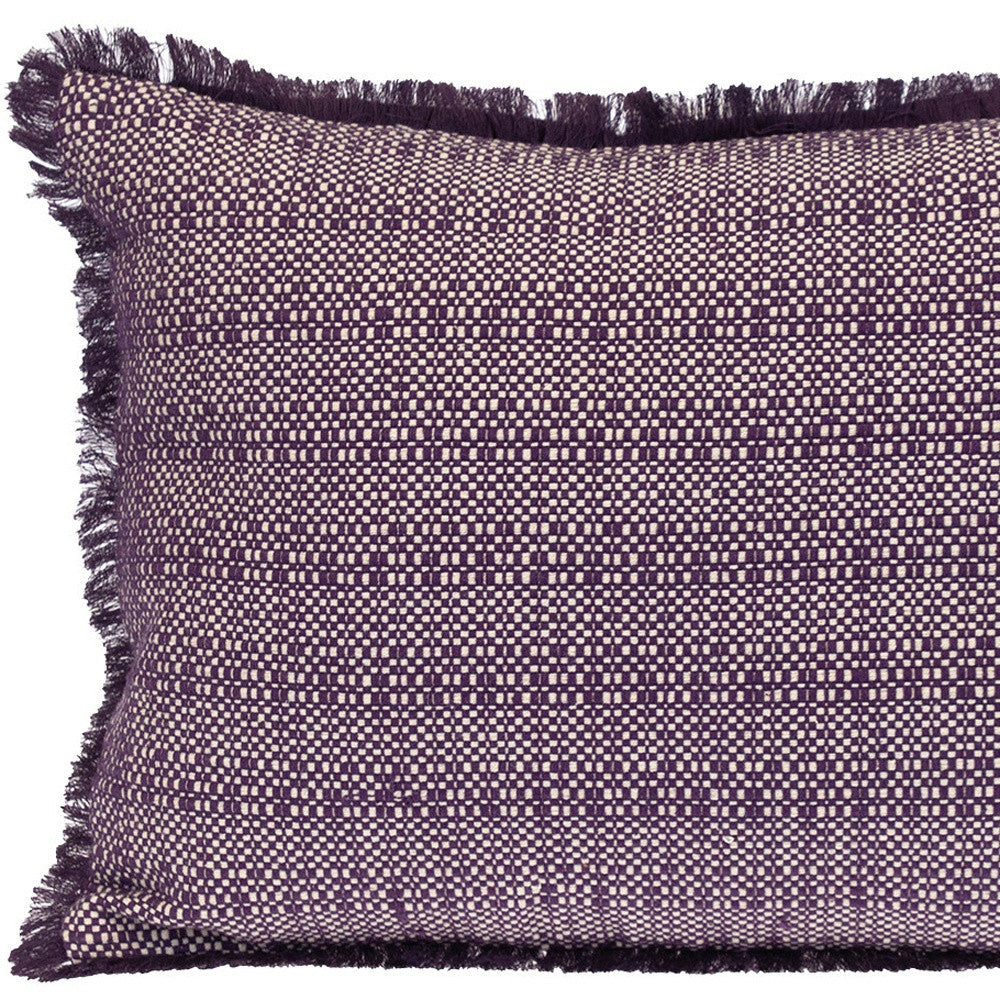 14" X 20" Purple and White Striped Cotton Throw Pillow With Fringe