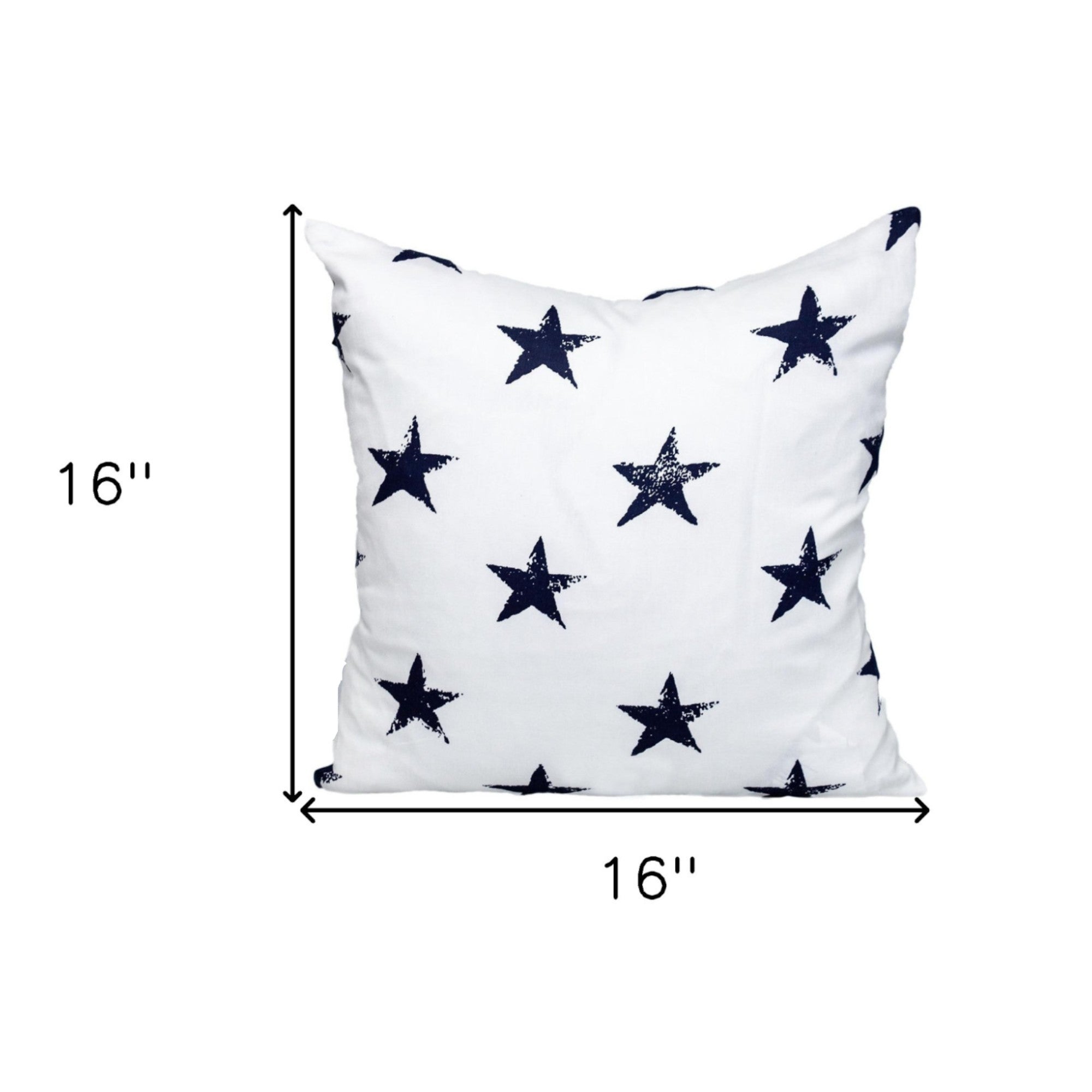 16" White and Blue Star Cotton Throw Pillow