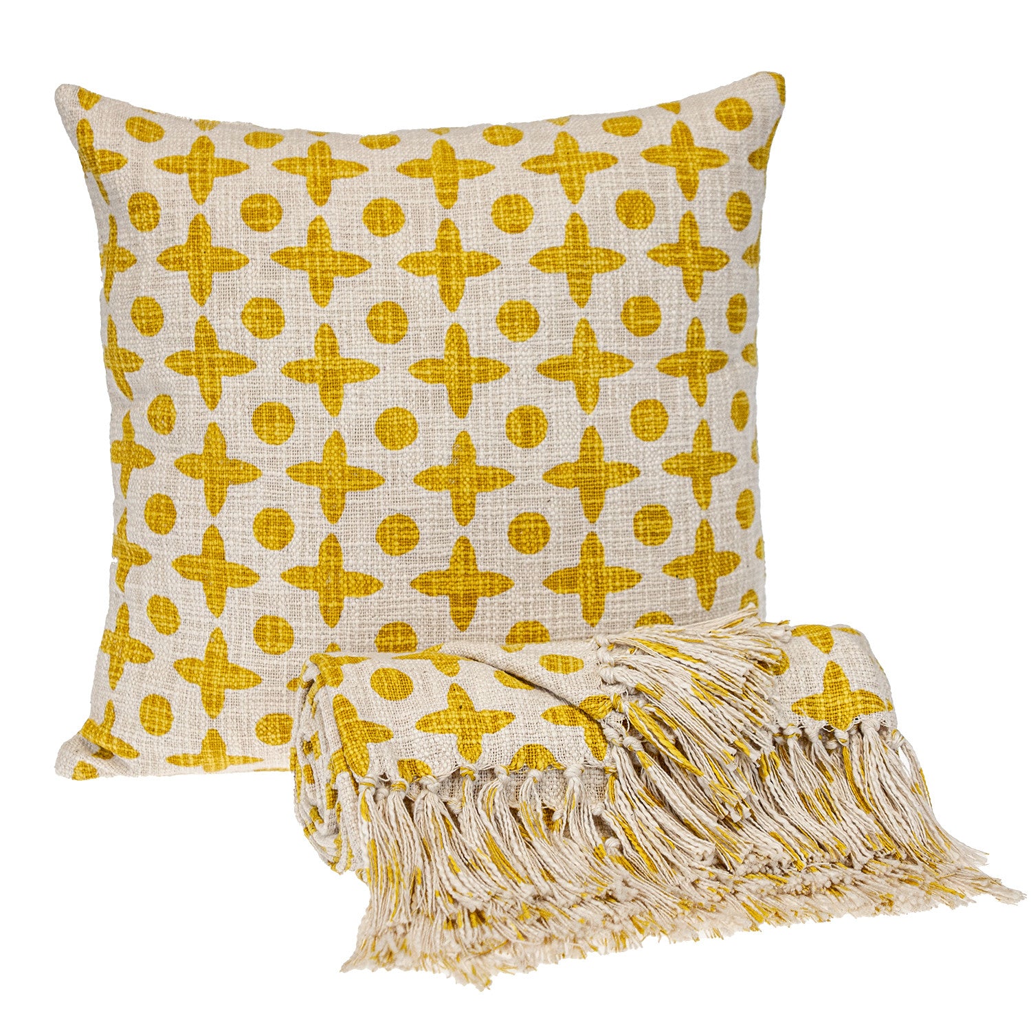 18" Yellow and White Geometric Cotton Throw Pillow