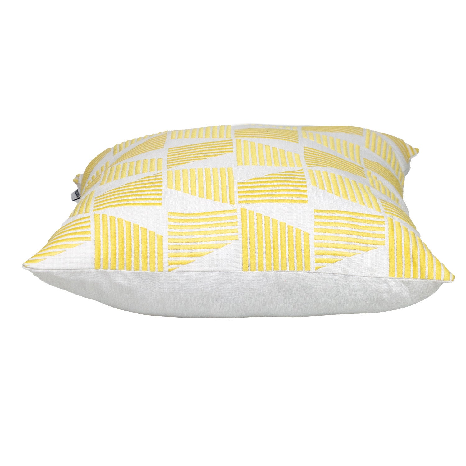 18" Yellow and White Geometric Cotton Throw Pillow With Embroidery