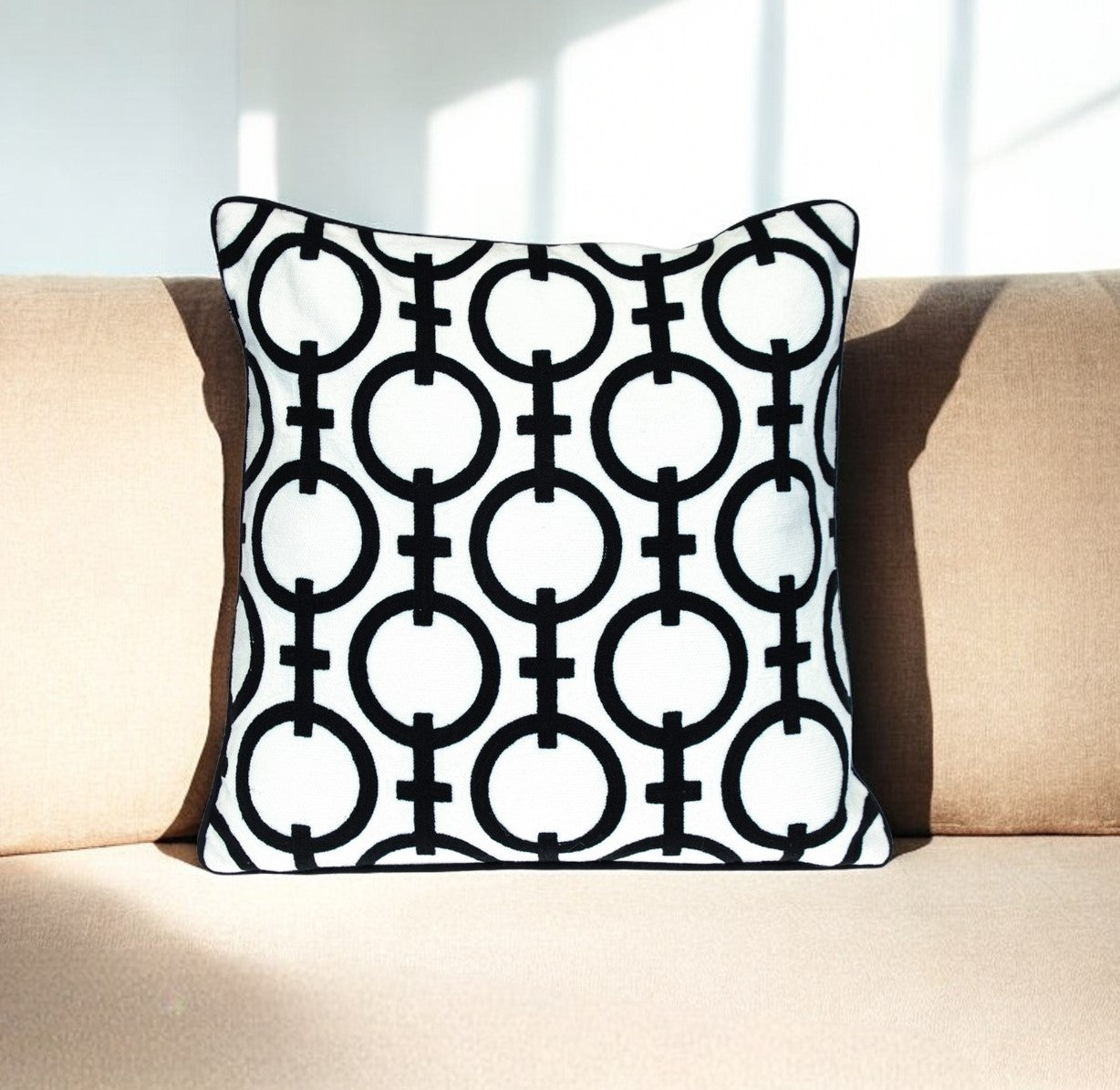 20" Black and White Geometric Cotton Throw Pillow