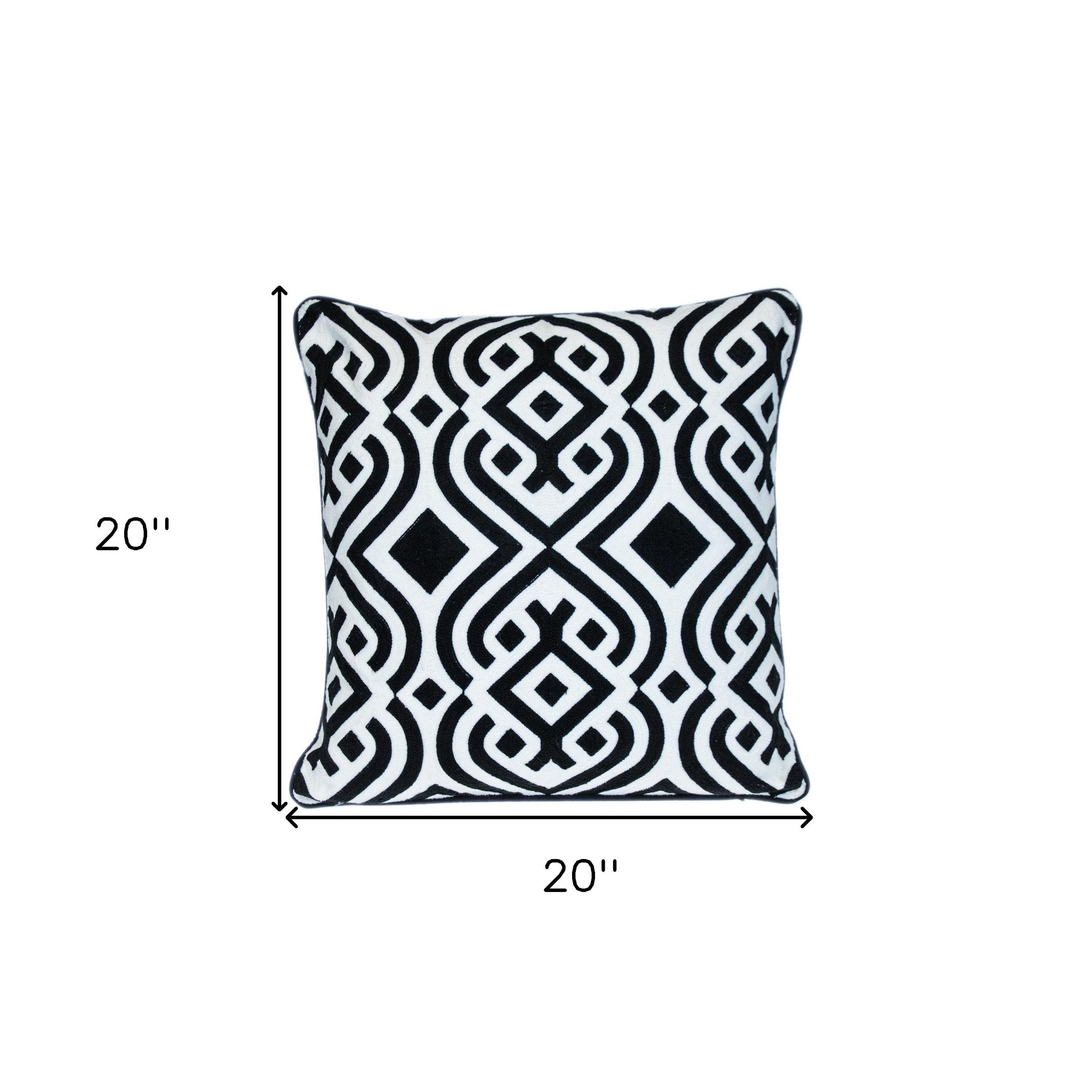 20" Black and White Geometric Cotton Throw Pillow