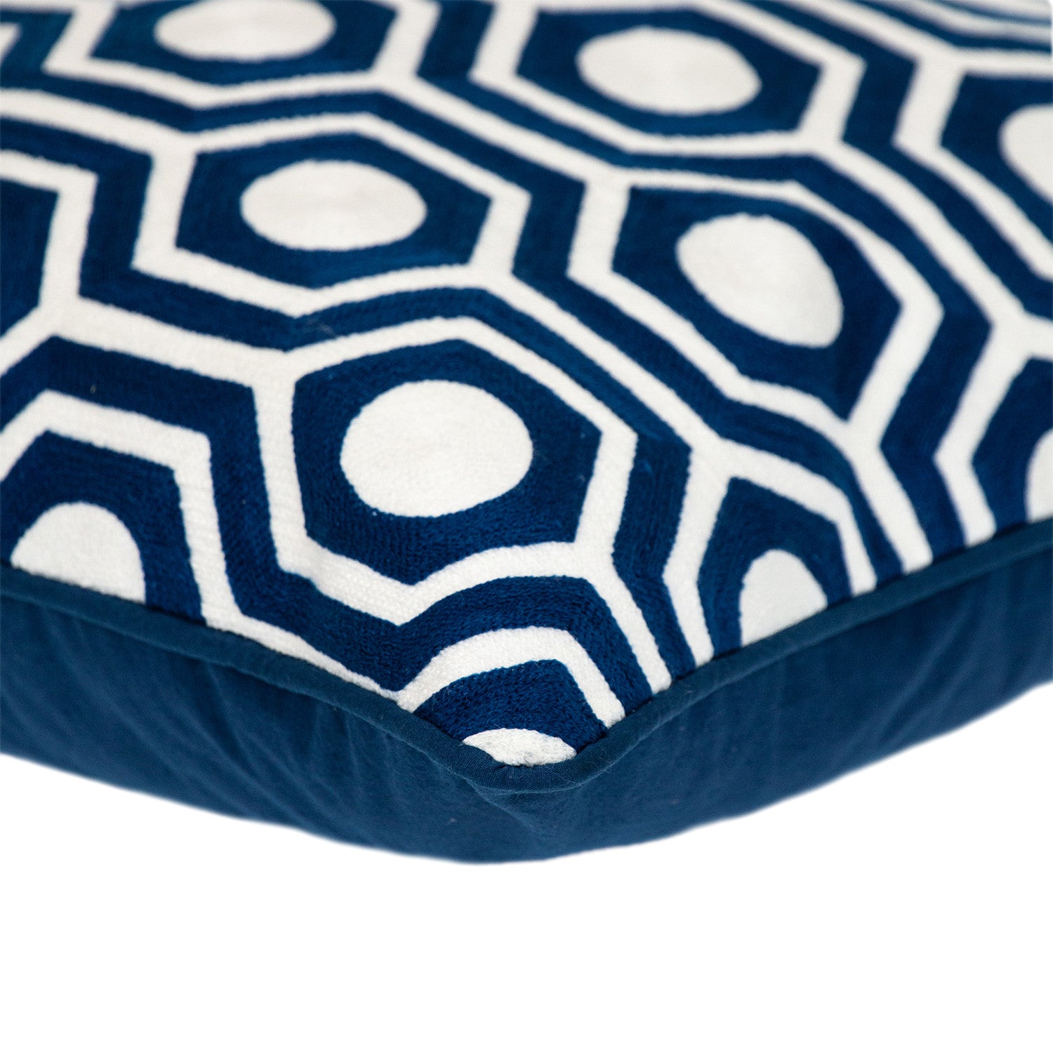 20" X 20" Blue Geometric Cotton Zippered Pillow