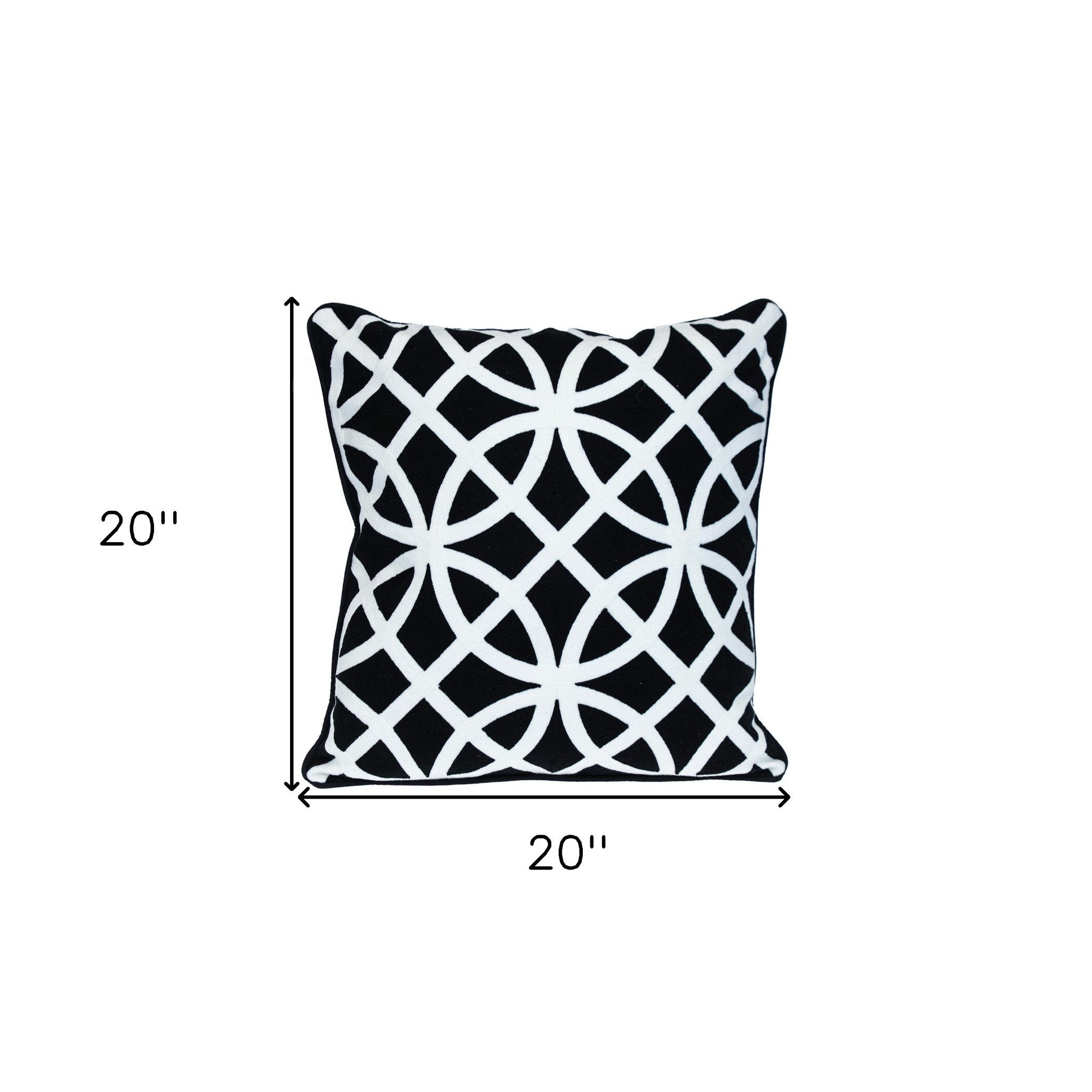 20" Black Geometric Cotton Throw Pillow