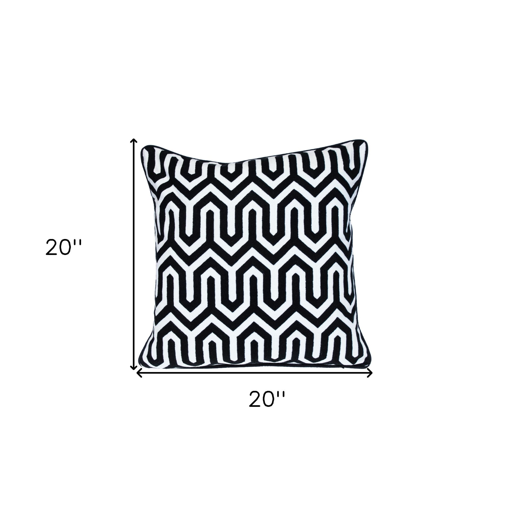 20" Black Geometric Cotton Throw Pillow