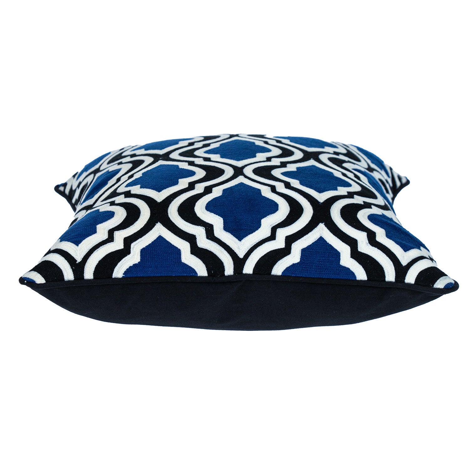 20" Blue and White Geometric Cotton Throw Pillow