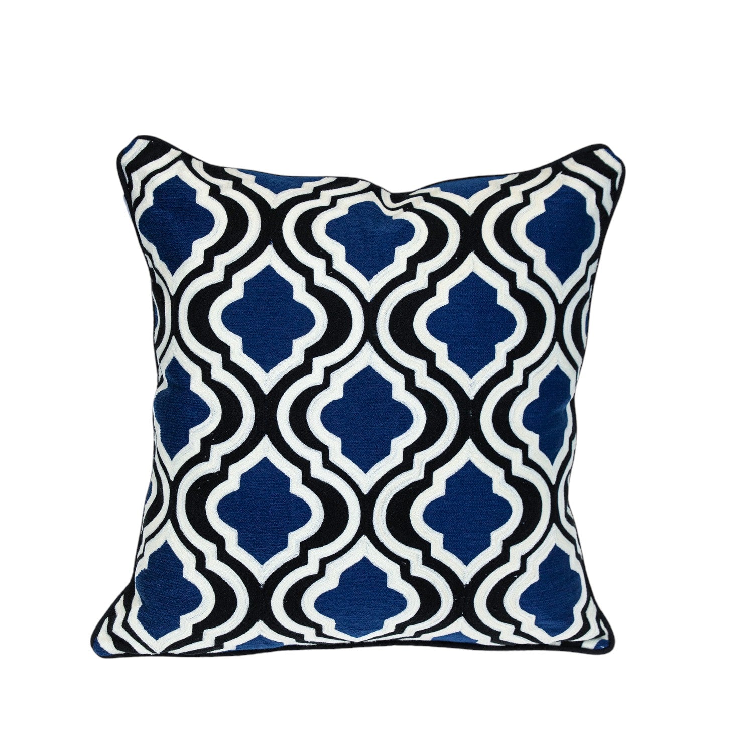 20" Blue and White Geometric Cotton Throw Pillow