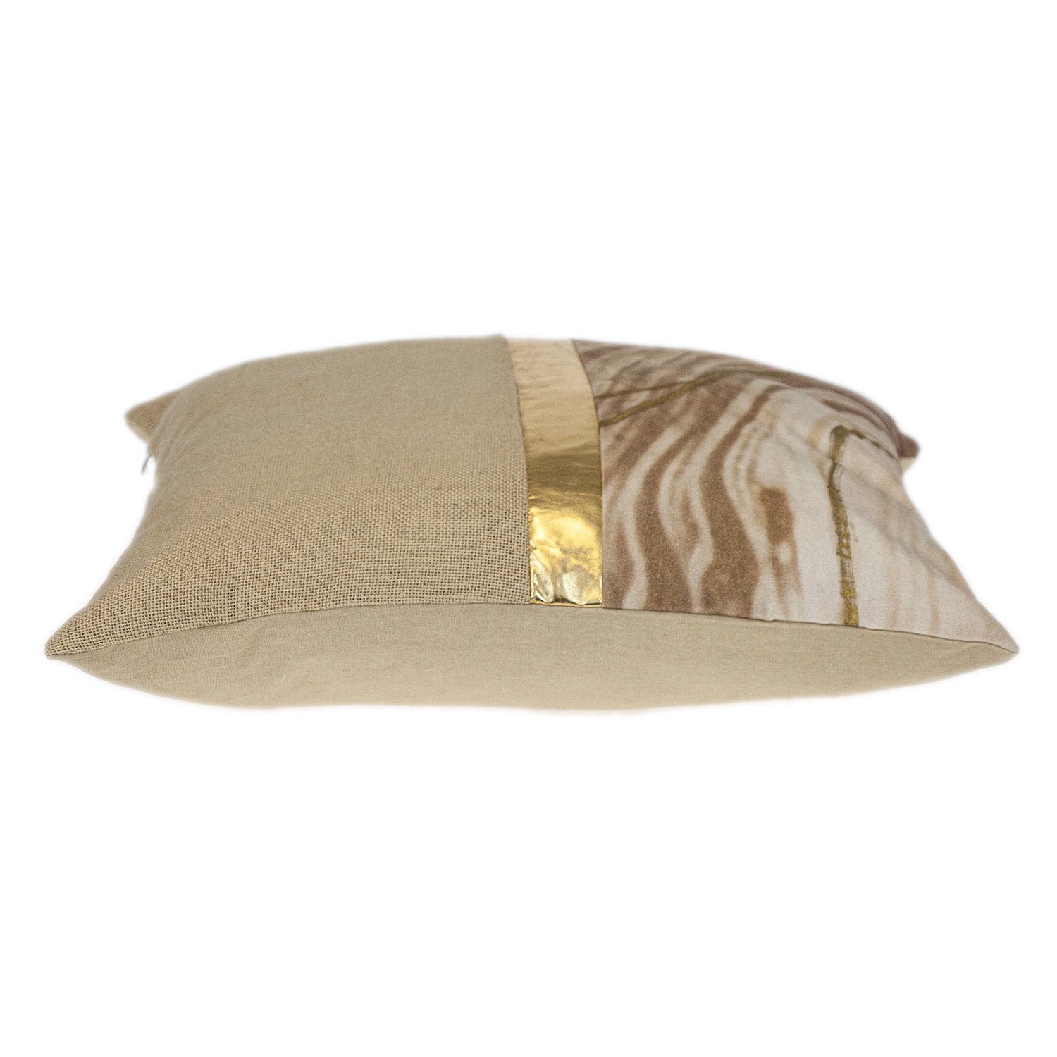 20" Beige and Gold Striped Cotton Blend Throw Pillow