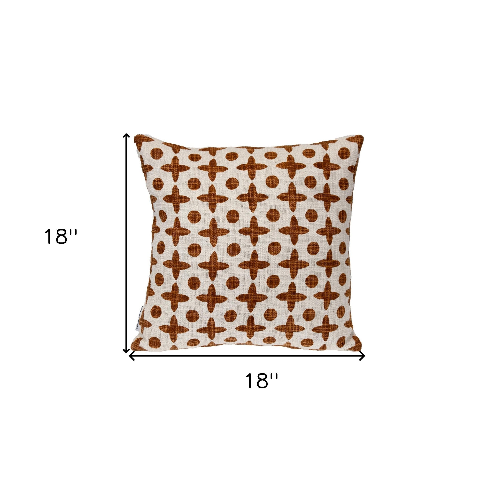 18" Beige and Brown Geometric Cotton Throw Pillow