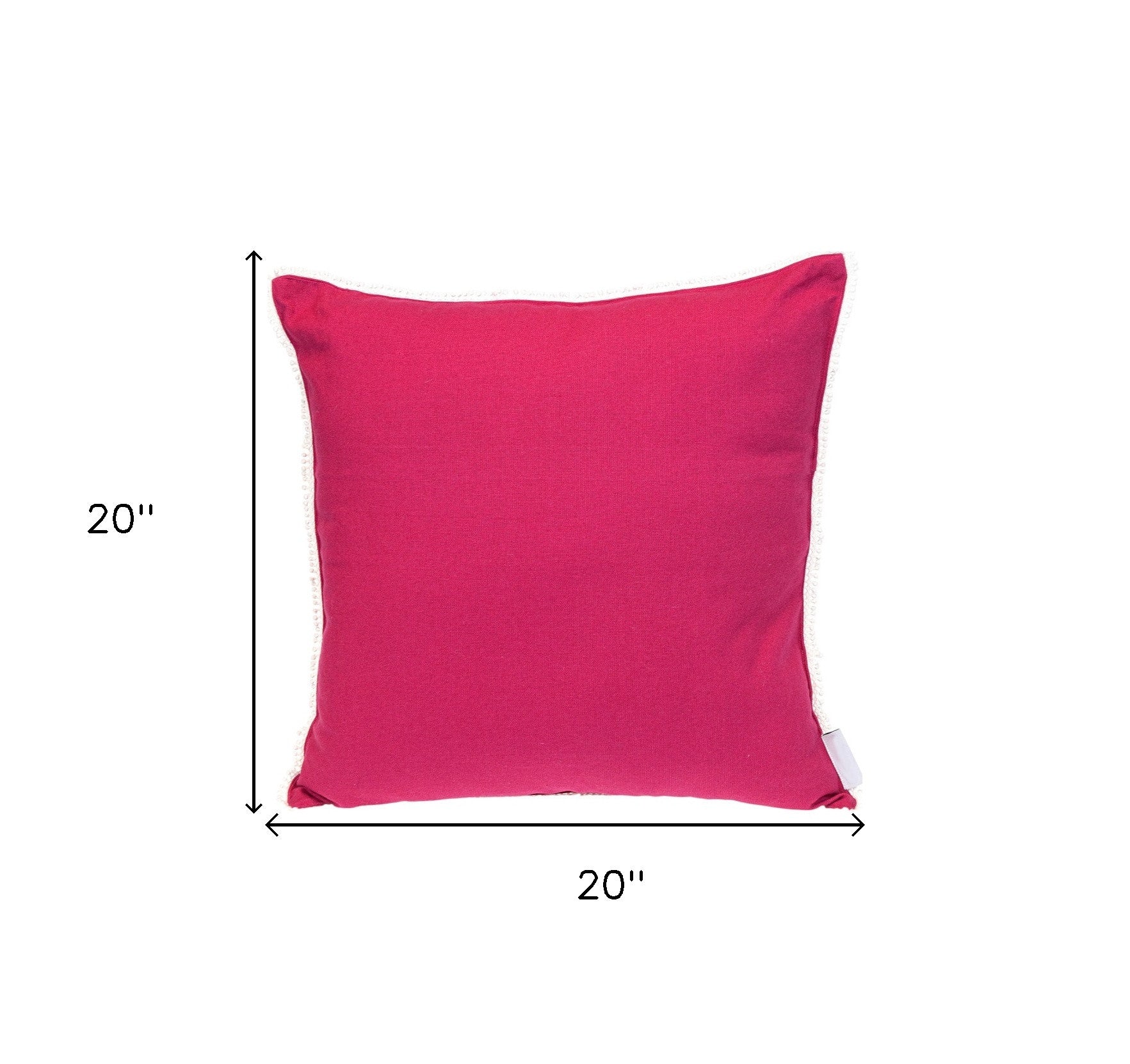 20" Hot Pink Cotton Throw Pillow With Fringe