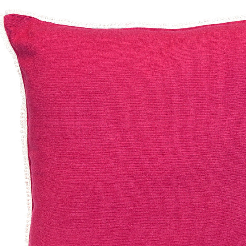 20" Hot Pink Cotton Throw Pillow With Fringe