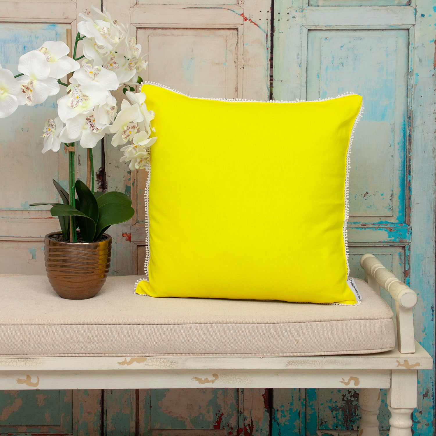 16" Yellow Cotton Throw Pillow