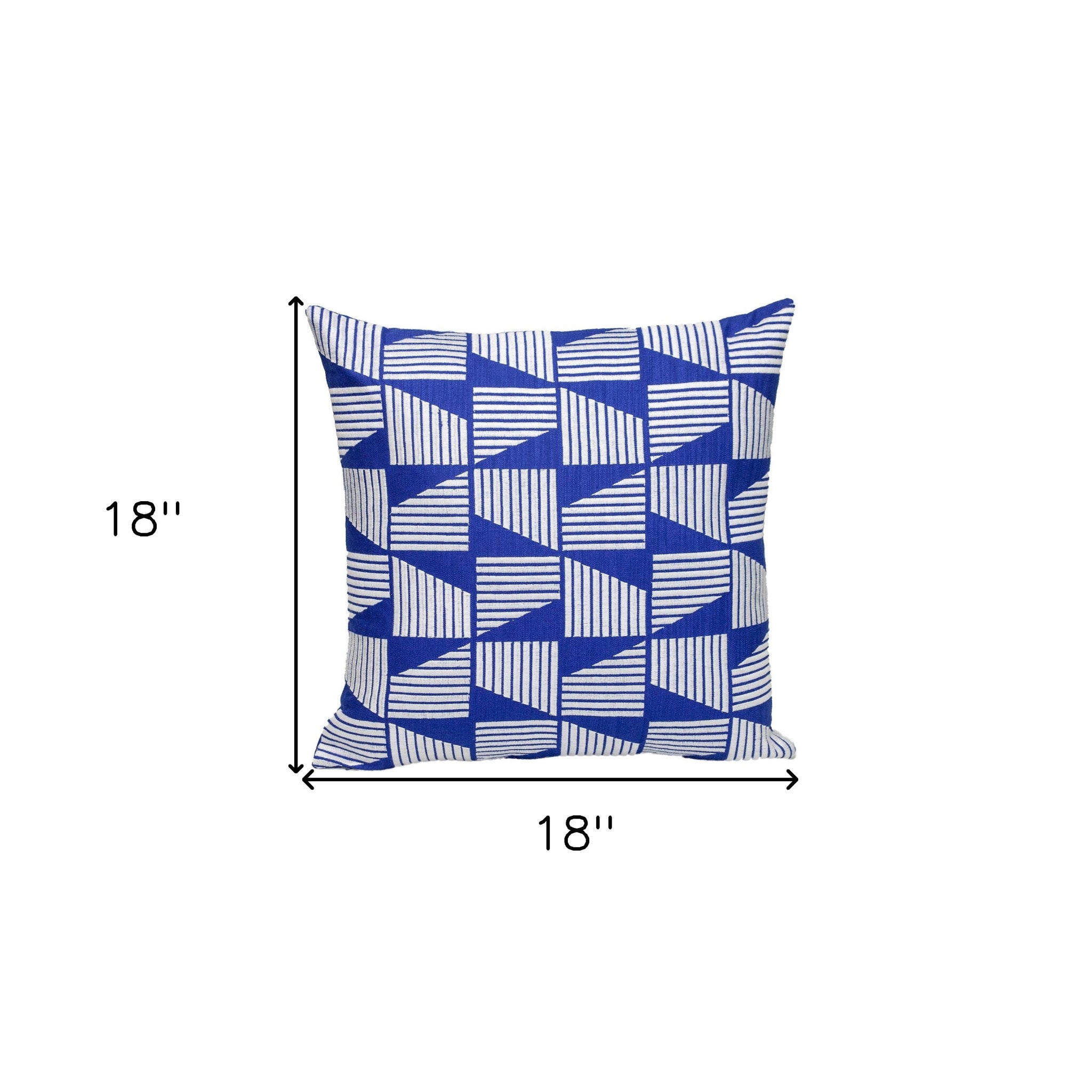 18" Blue and White Geometric Cotton Throw Pillow With Embroidery