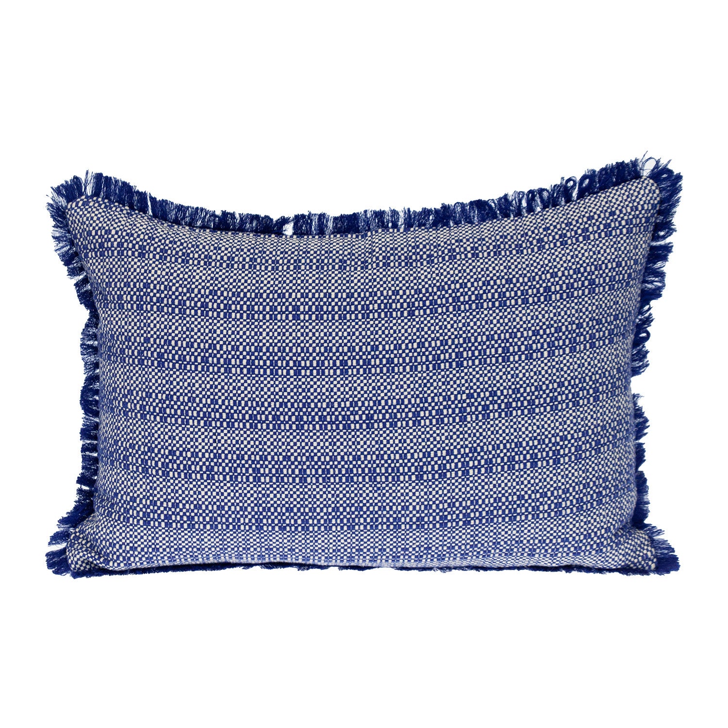 14" X 20" Blue and White Striped Cotton Throw Pillow With Fringe