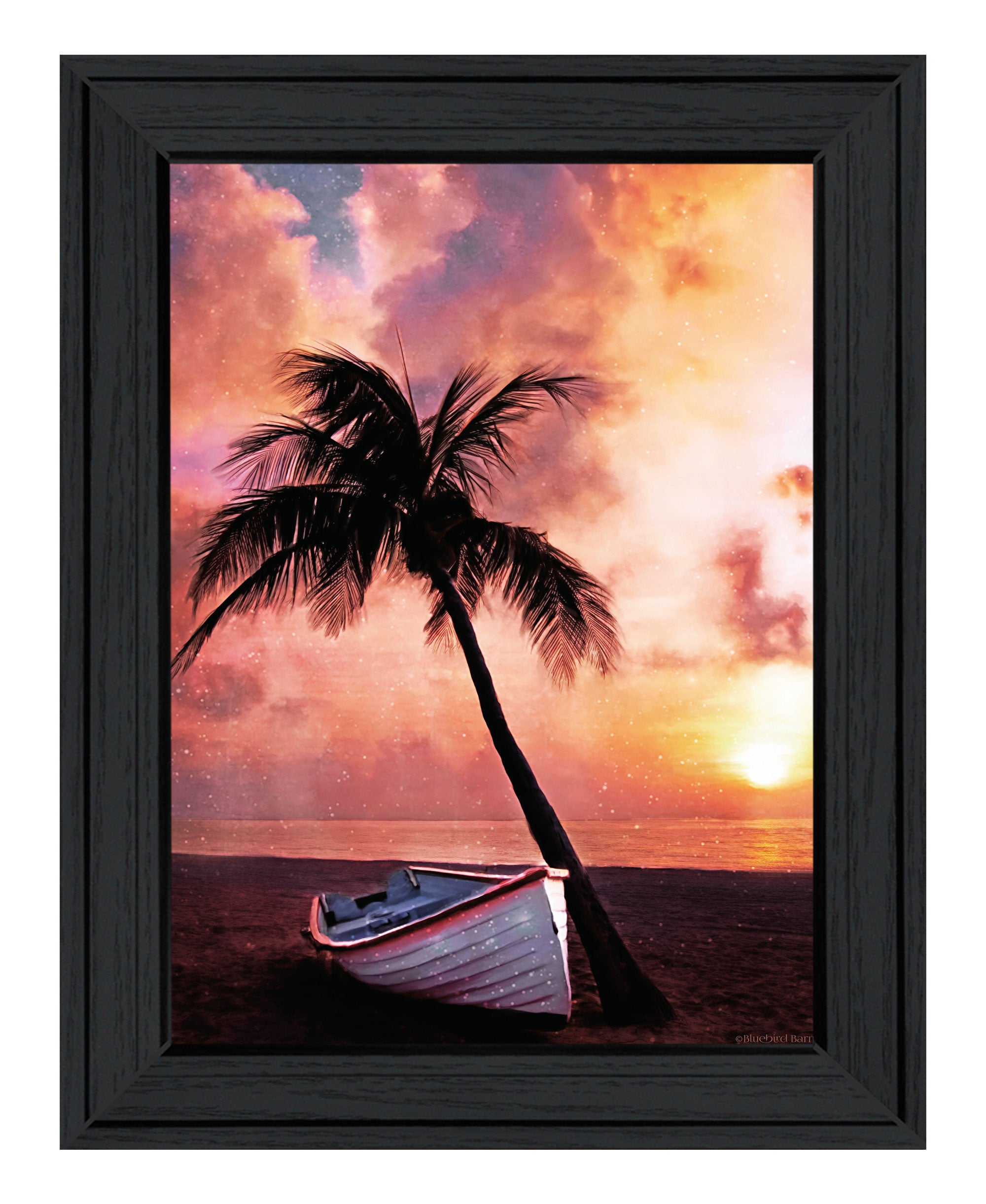 Palm Tree Sunset Black Framed Print Wall Art