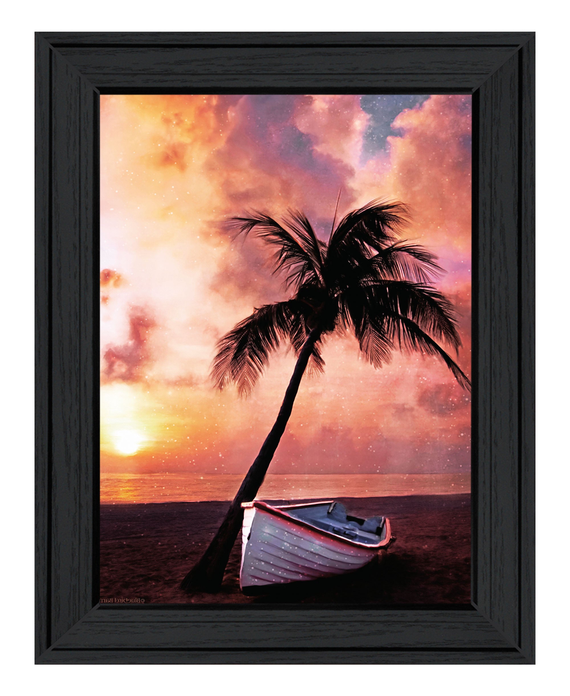 Palm Tree Sunset Black Framed Print Wall Art